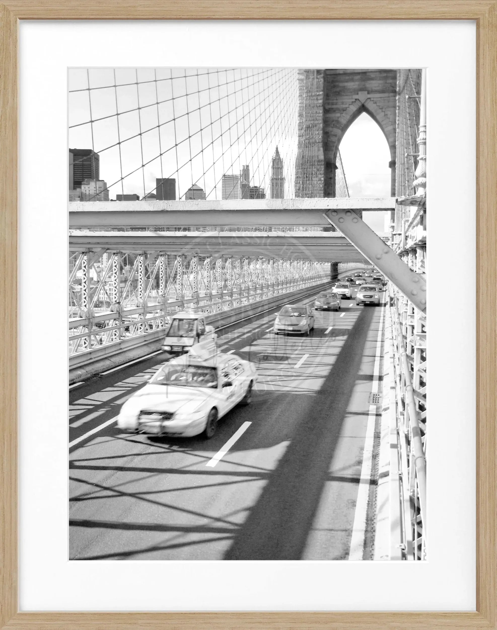 Schwarz-weiß Poster mit Rahmen von Cosman-Photocollection, New York Brooklyn Bridge, 25x31cm, Wanddekoration im urbanen Stil