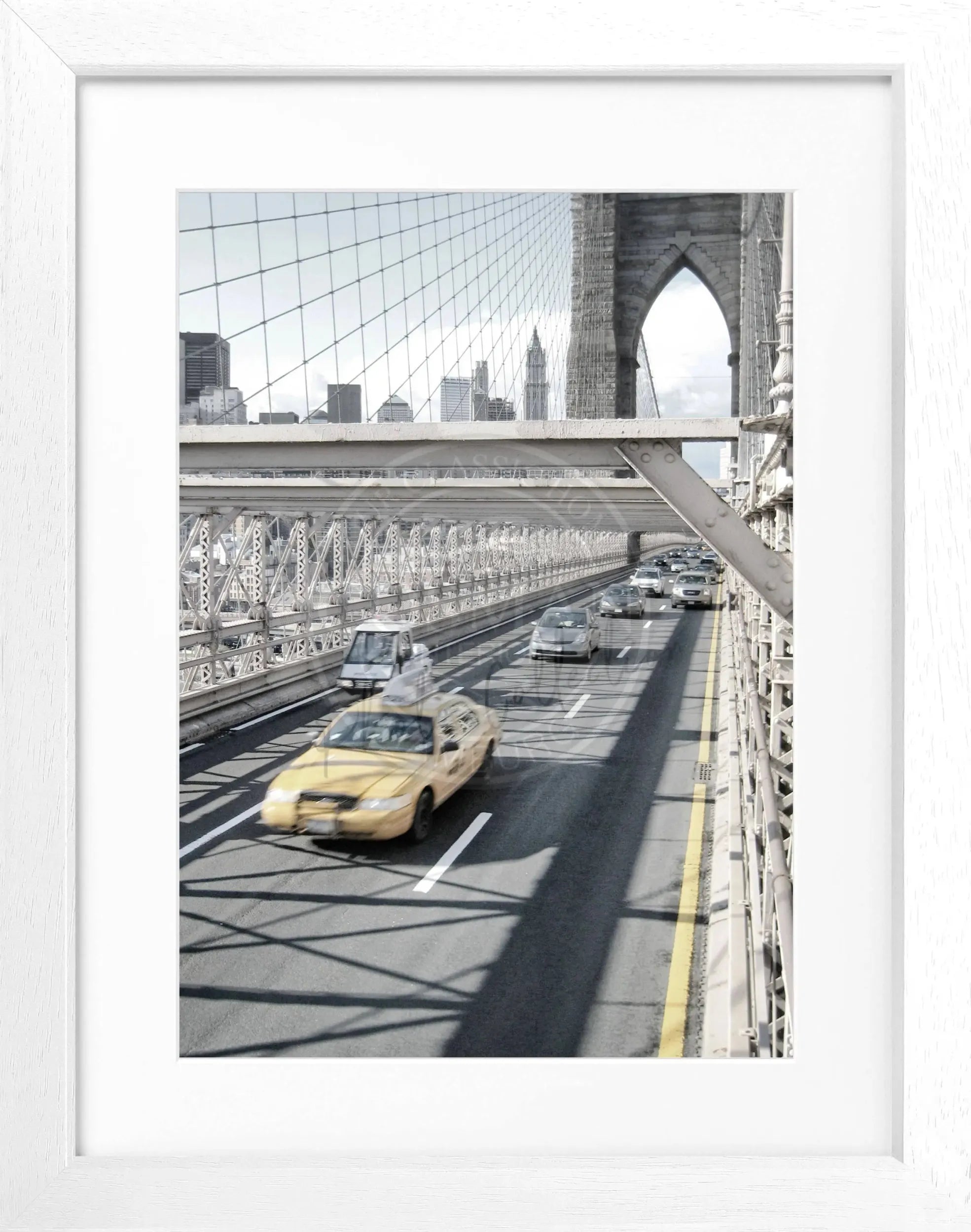 Schwarz-weiß Poster mit Rahmen, New York Brooklyn Bridge Motiv, von Cosman-Photocollection, 25x31cm.