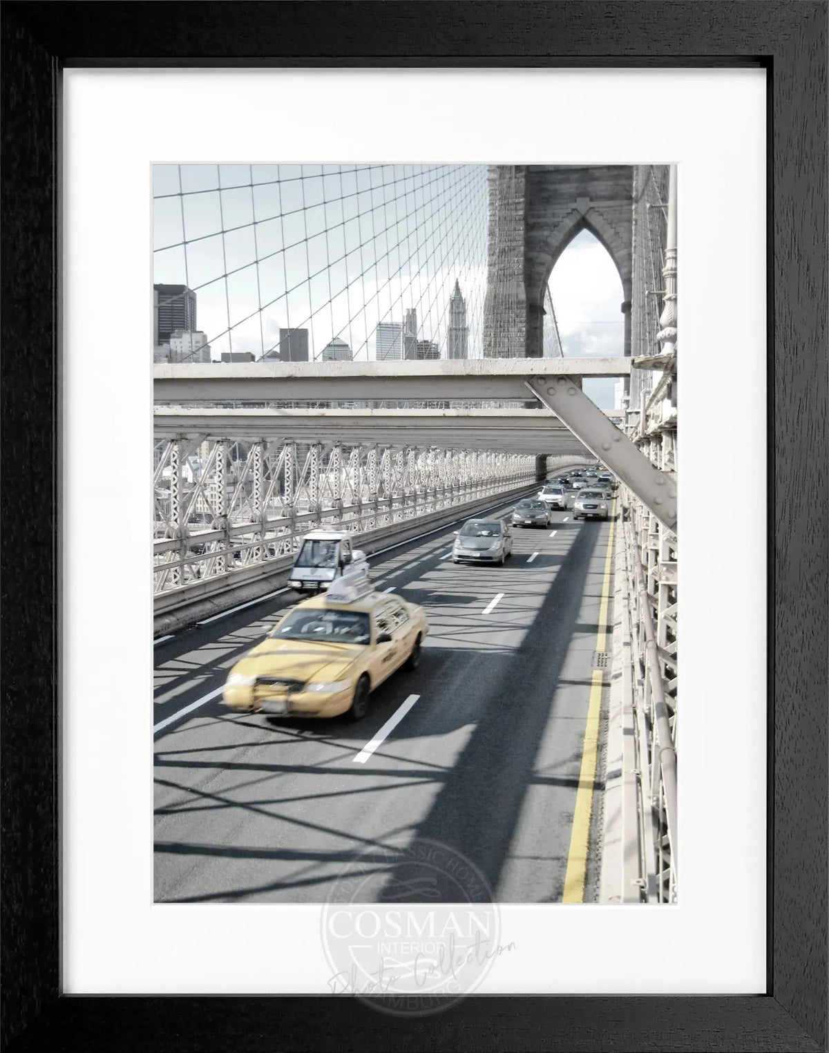 Schwarz-weiß Poster mit Rahmen von Cosman-Photocollection, New York Brooklyn Bridge, 25x31 cm, Wanddekoration in urbanem Stil