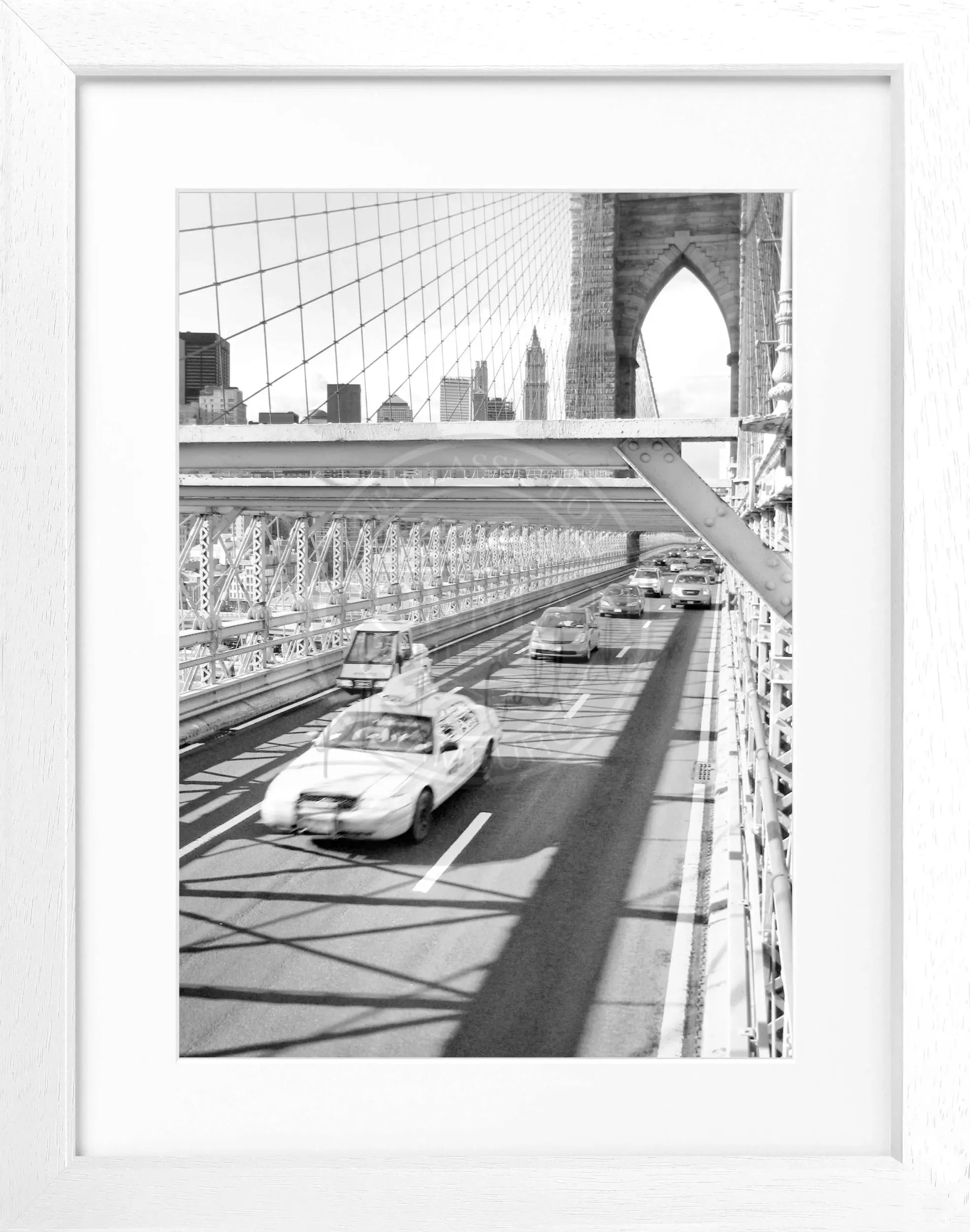 Schwarz-weiß Poster mit Rahmen von Cosman-Photocollection, New York Brooklyn Bridge, 25x31 cm, Stadtmotiv, Wanddekoration