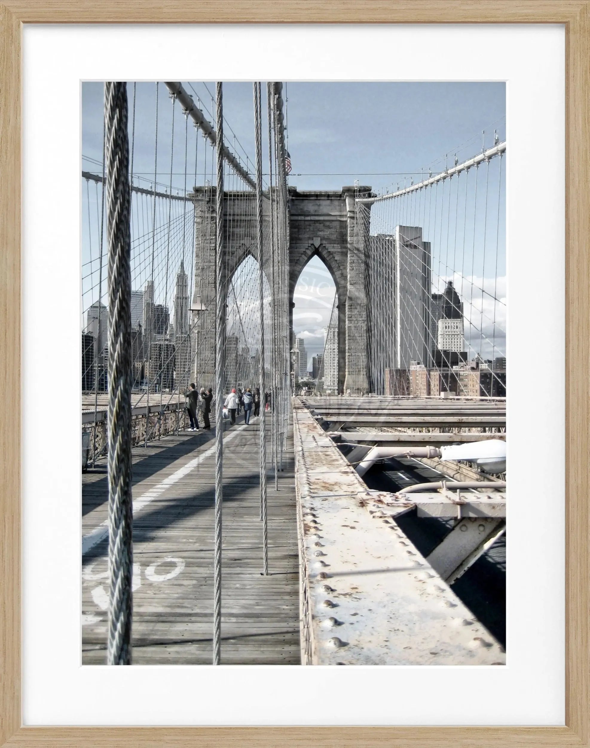 Schwarz-weiß Poster mit Rahmen von Cosman-Photocollection, New York Brooklyn Bridge, 25x31 cm, stilvolle Wanddekoration