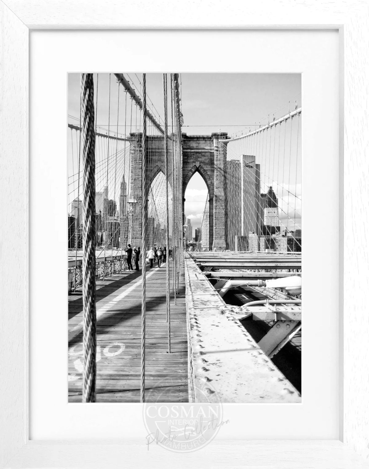 Schwarz-weiß Poster mit Rahmen von Cosman-Photocollection, New York Brooklyn Bridge, 25x31 cm, Wanddekoration im NYC-Stil
