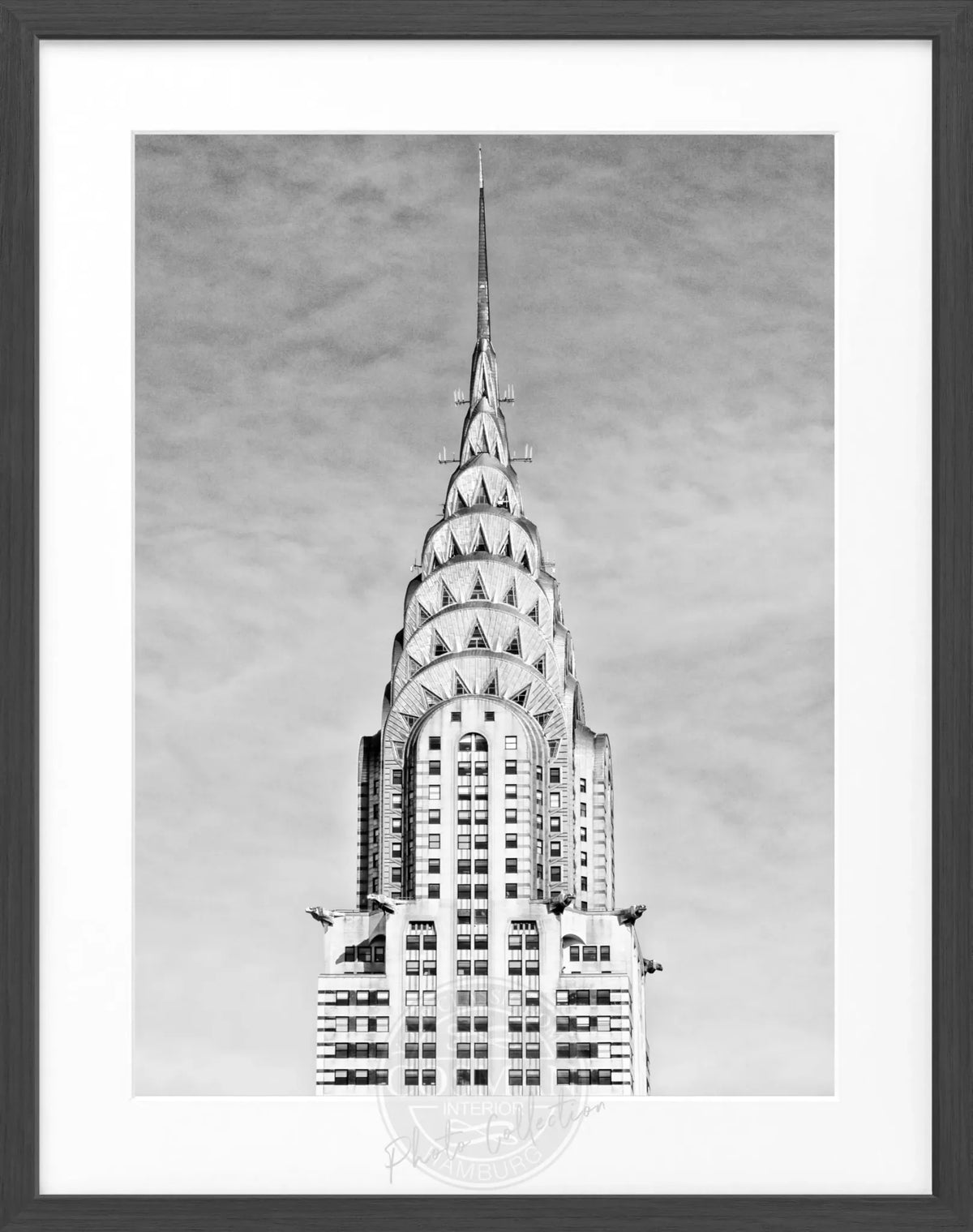 Schwarz-weiß Poster mit Rahmen von Cosman-Photocollection, New York Chrysler Building, 25x31 cm, urbanes Stadtbild.