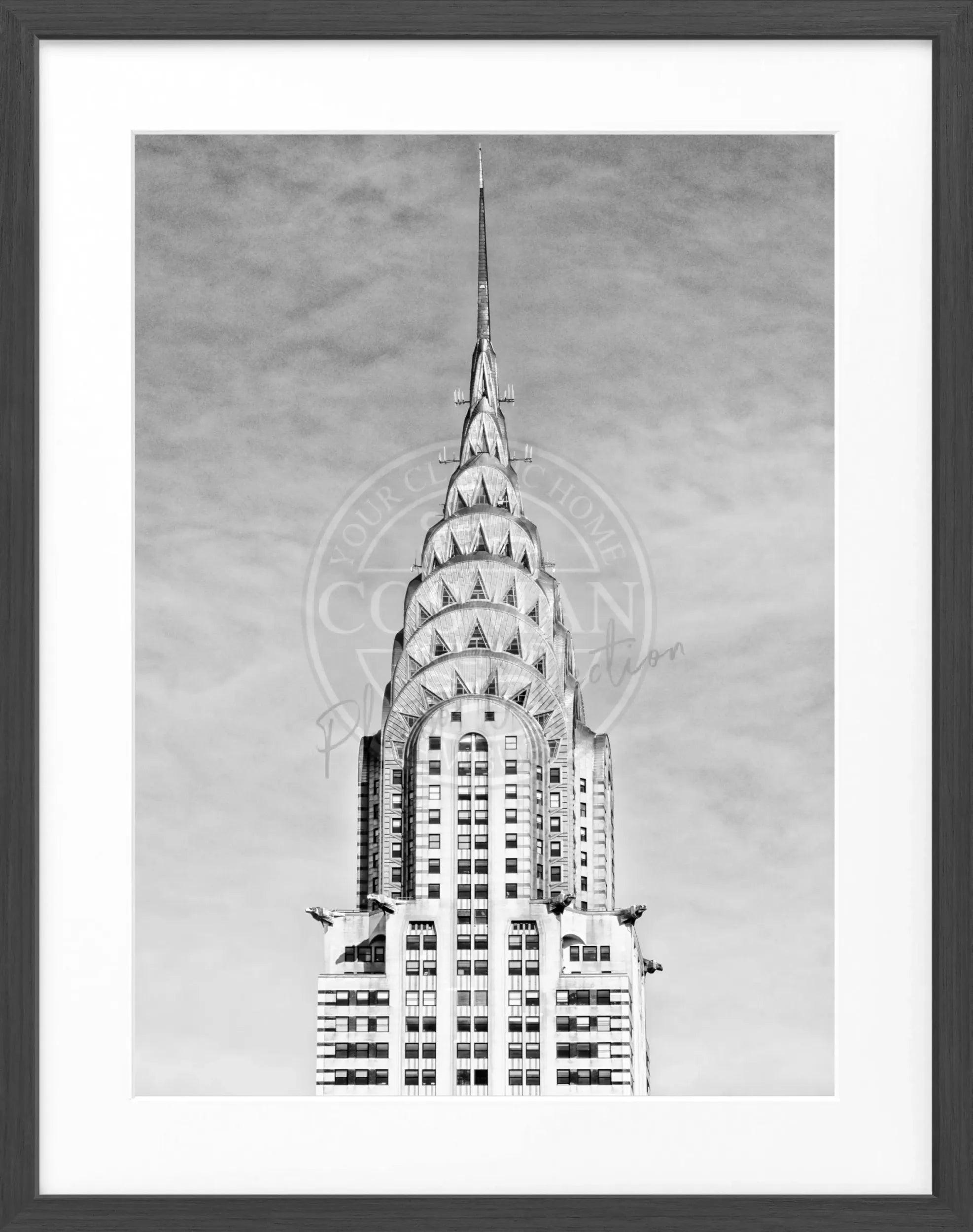 Schwarz-weiß Poster mit Rahmen von Cosman-Photocollection, New York Chrysler Building, 25x31 cm, urbanes Stadtbild.