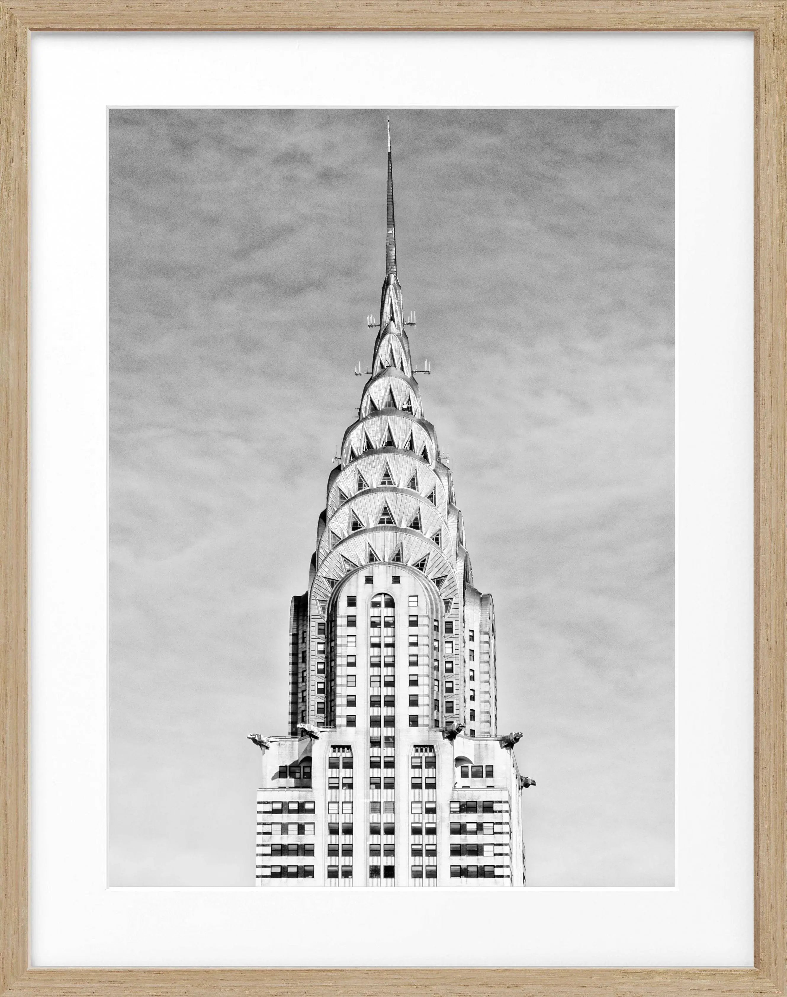 Schwarz-weiß Poster mit Rahmen von Cosman-Photocollection, zeigt das Chrysler Building in New York, 25x31 cm, stilvolles Wandbild
