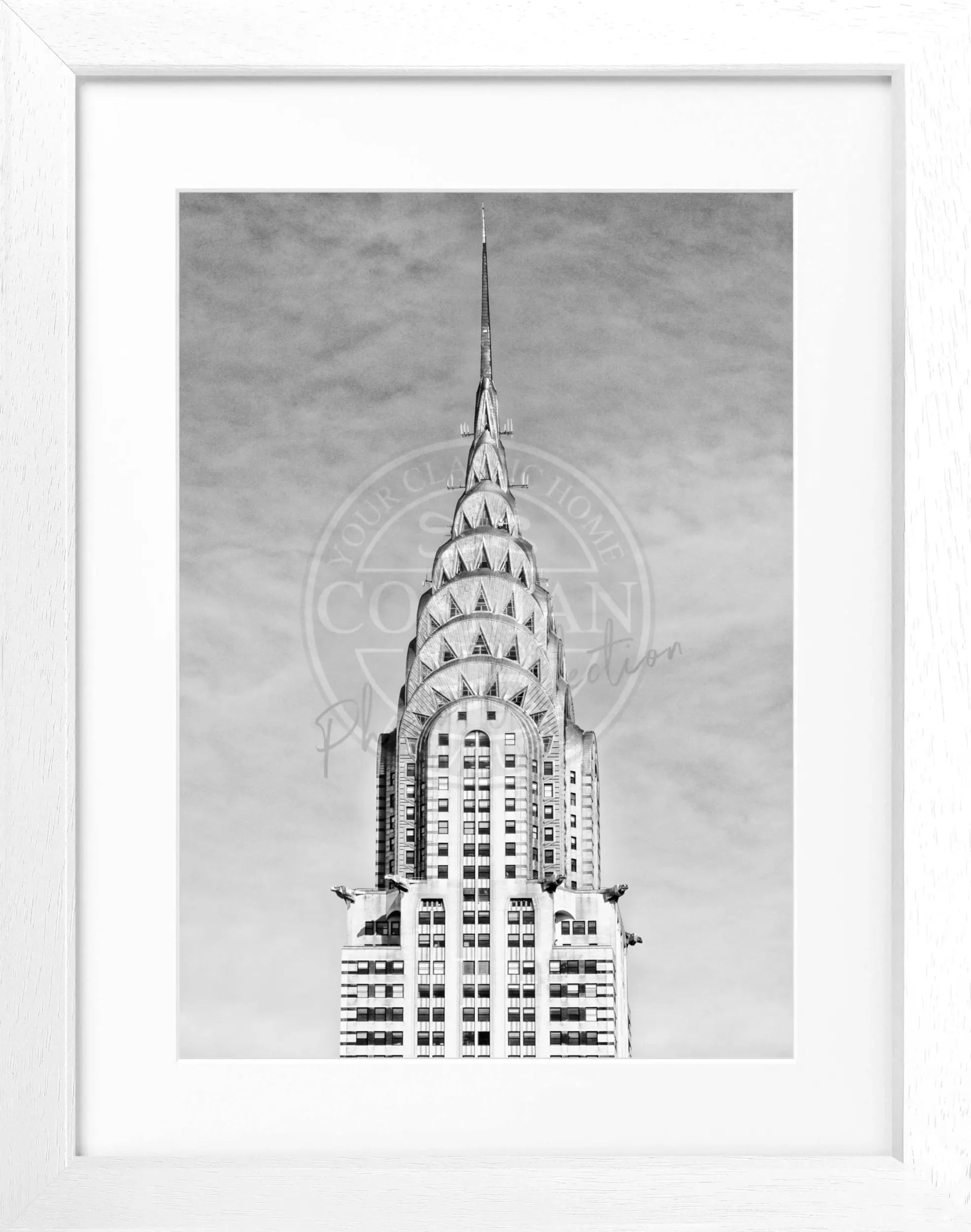 Schwarz-weiß Poster mit Rahmen, New York Chrysler Building, 25x31cm, von Cosman-Photocollection, stilvolle Stadtansicht