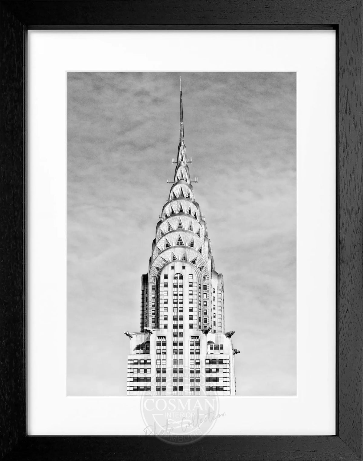 Schwarz-weiß Poster mit Rahmen, New York Chrysler Building, 25x31cm, von Cosman-Photocollection, stilvolles Wandbild