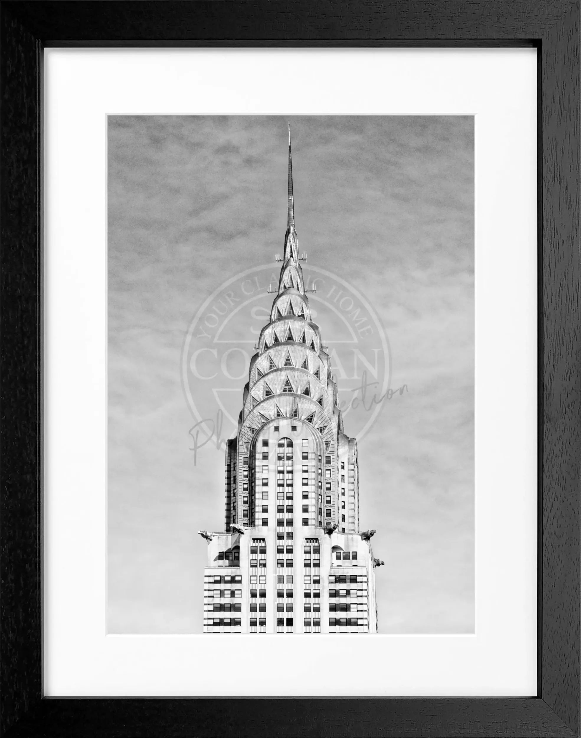 Schwarz-weiß Poster mit Rahmen, New York Chrysler Building, 25x31cm, von Cosman-Photocollection, stilvolles Wandbild