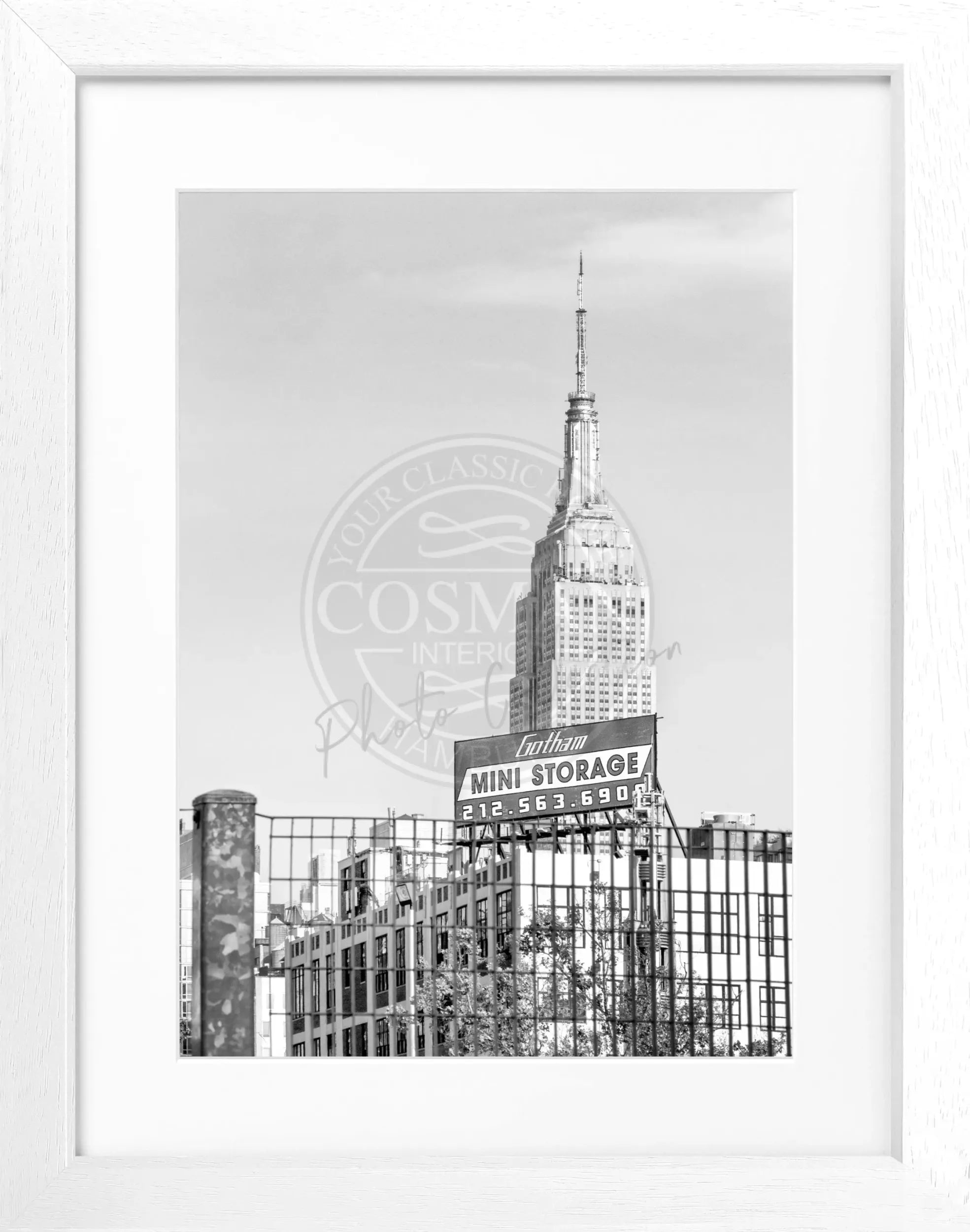 Schwarz-weiß Poster mit Rahmen, New York Empire State Building Motiv, von Cosman-Photocollection, 25x31 cm