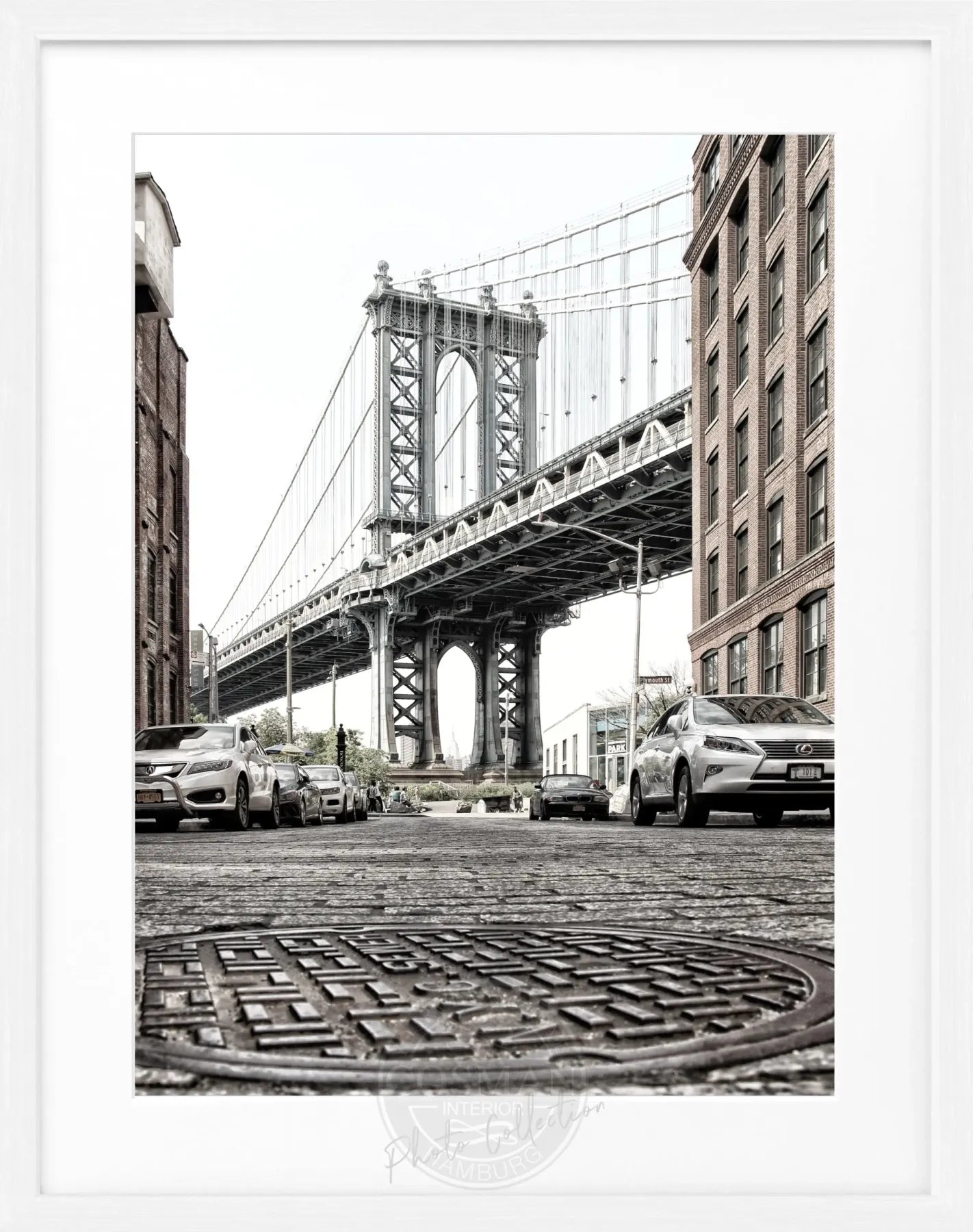 Schwarz-weiß Poster mit Rahmen, New York Manhattan Bridge, von Cosman-Photocollection, 25x31 cm, urbanes Stadtmotiv