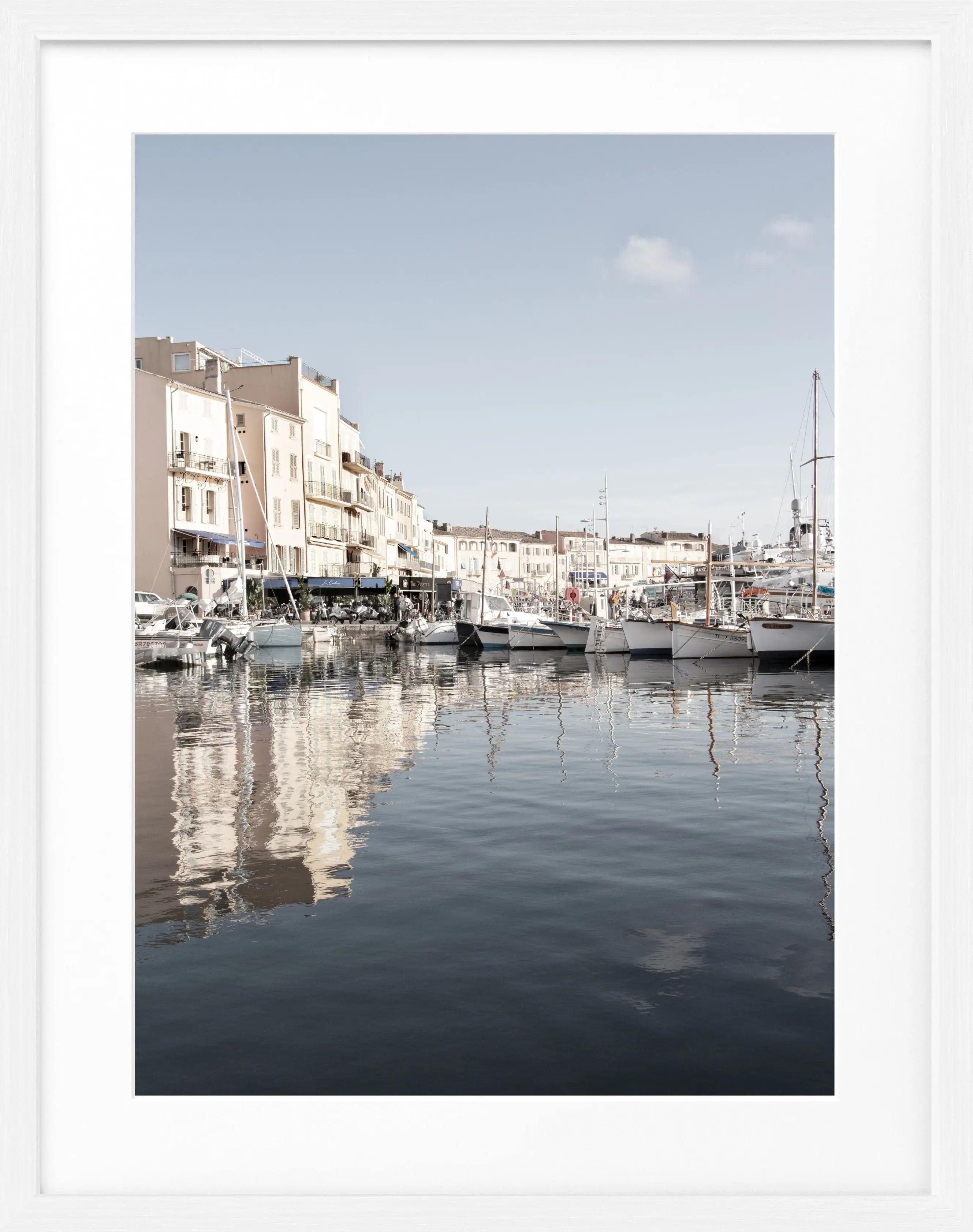 Schwarz-weiß Poster mit Rahmen, Saint Tropez Hafen, von Cosman-Photocollection, 25x31cm, stilvolle Wanddekoration