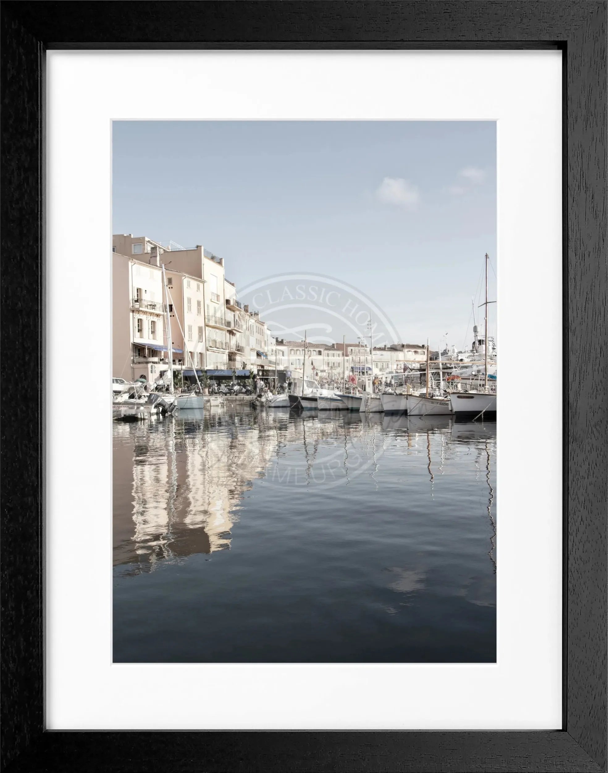 Schwarz-weiß Poster mit Rahmen, Saint Tropez Hafen, Cosman-Photocollection, 25x31 cm, elegante Wanddekoration