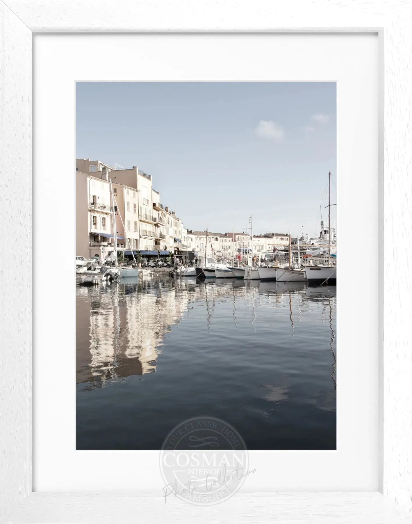 Schwarz-Weiß-Poster mit Rahmen, Saint Tropez Hafen, Cosman-Photocollection, 25x31 cm, elegantes Wandbild