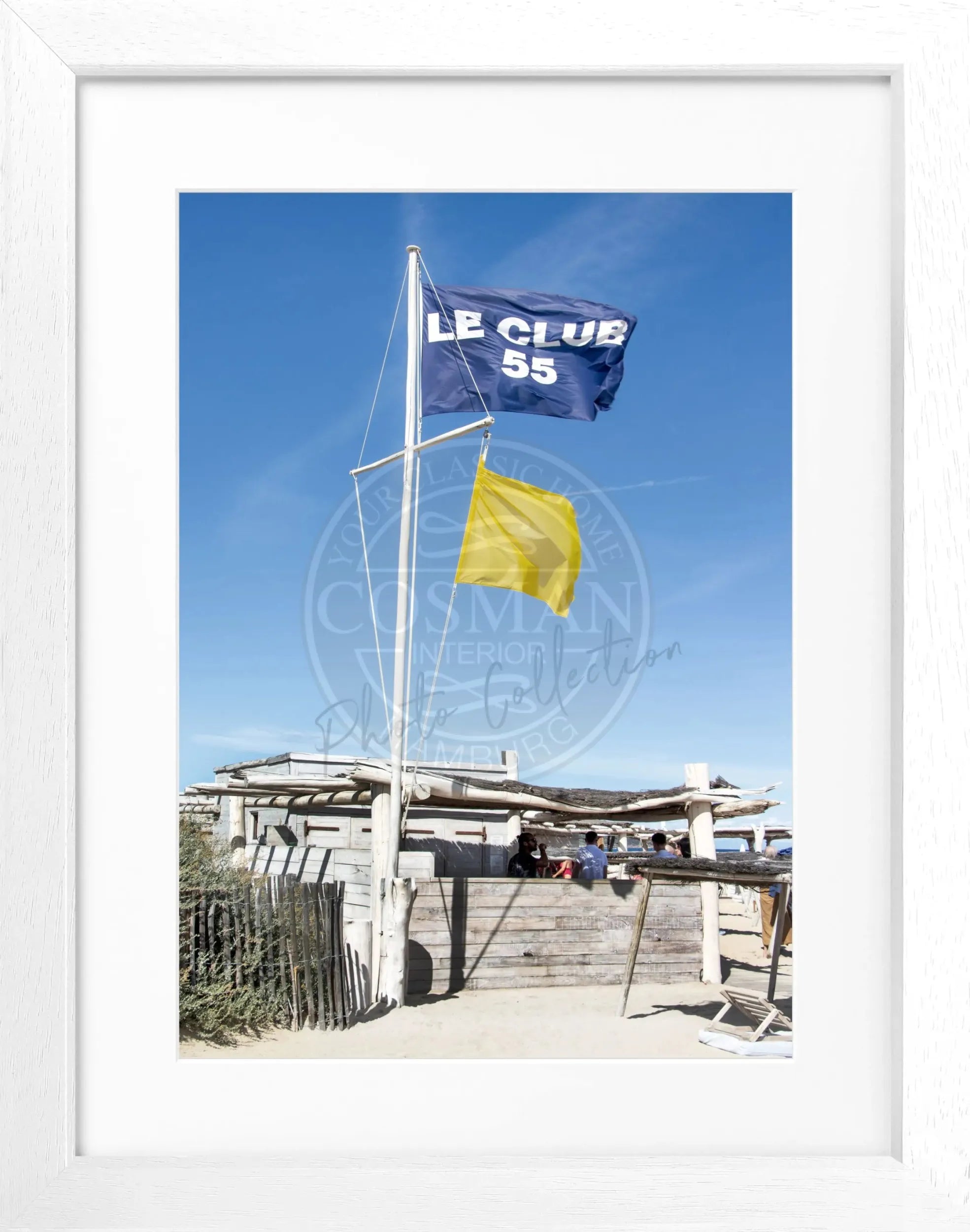 Schwarz-weiß Poster mit Rahmen, Saint Tropez ’Le Club 55’ Motiv, von Cosman-Photocollection, 25x31 cm, Wanddekoration