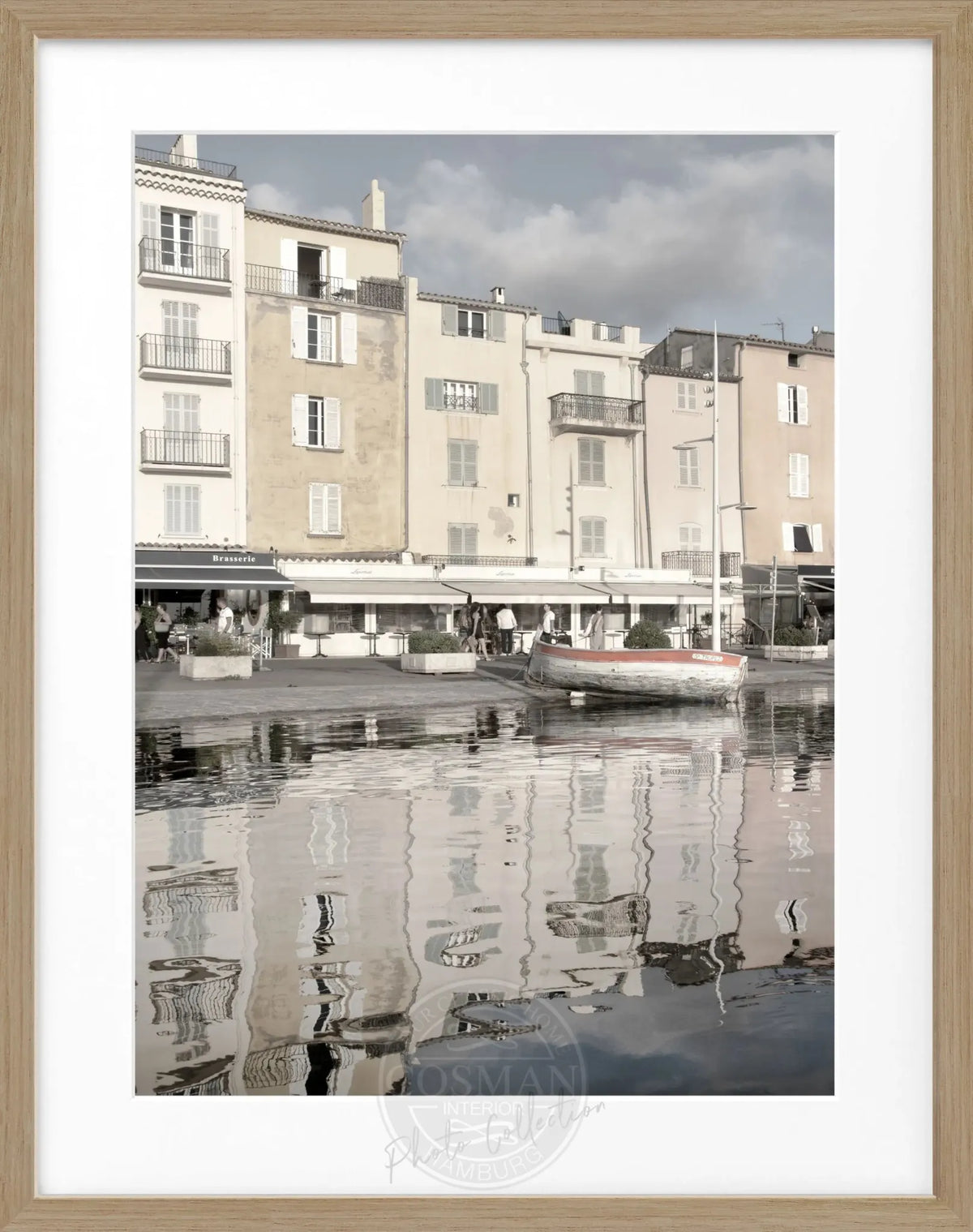 Schwarz-weiß Poster mit Rahmen von Saint Tropez ST21, 25x31 cm, von Cosman-Photocollection, dekoratives Wandbild