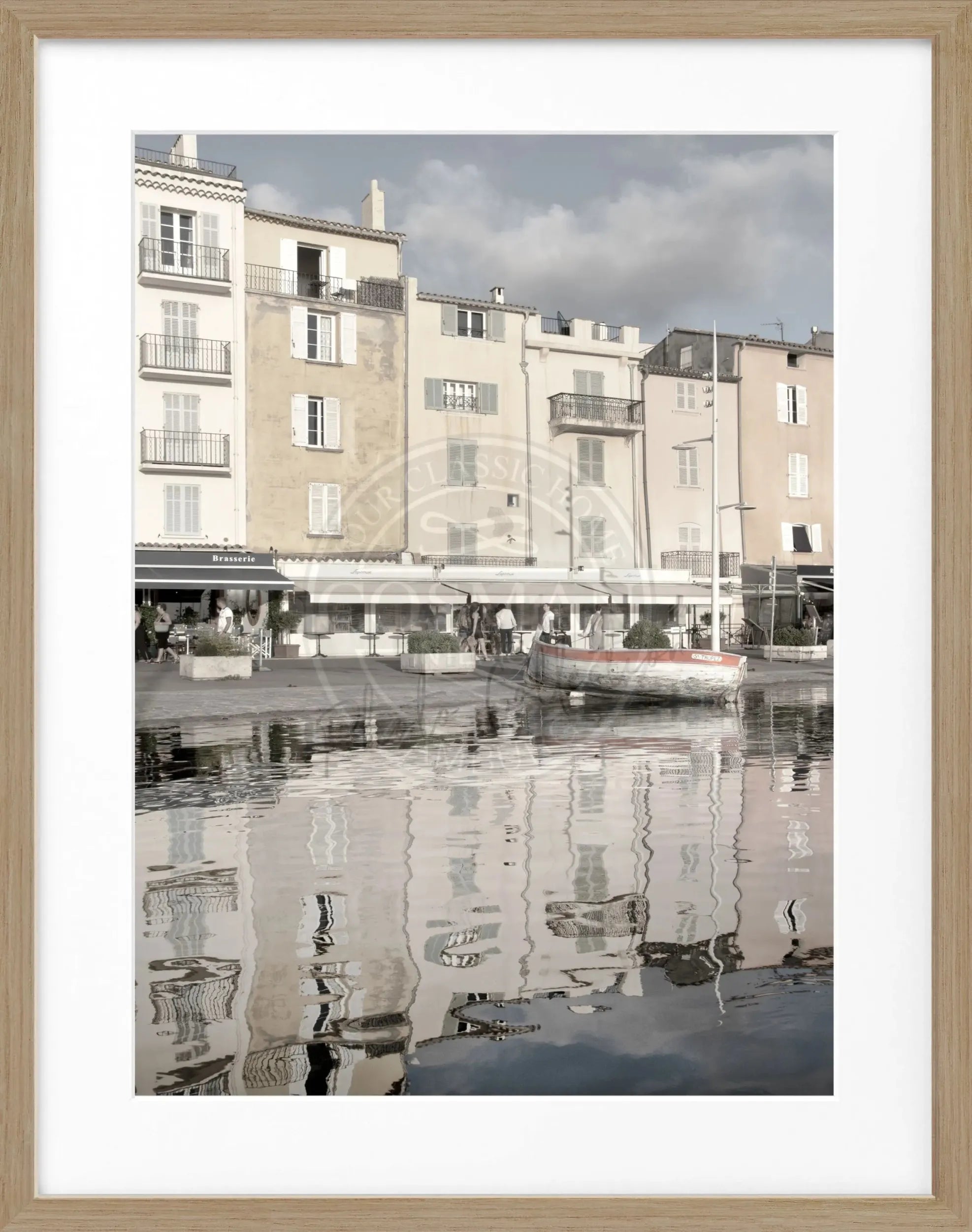 Schwarz-weiß Poster mit Rahmen von Saint Tropez ST21, 25x31 cm, von Cosman-Photocollection, dekoratives Wandbild
