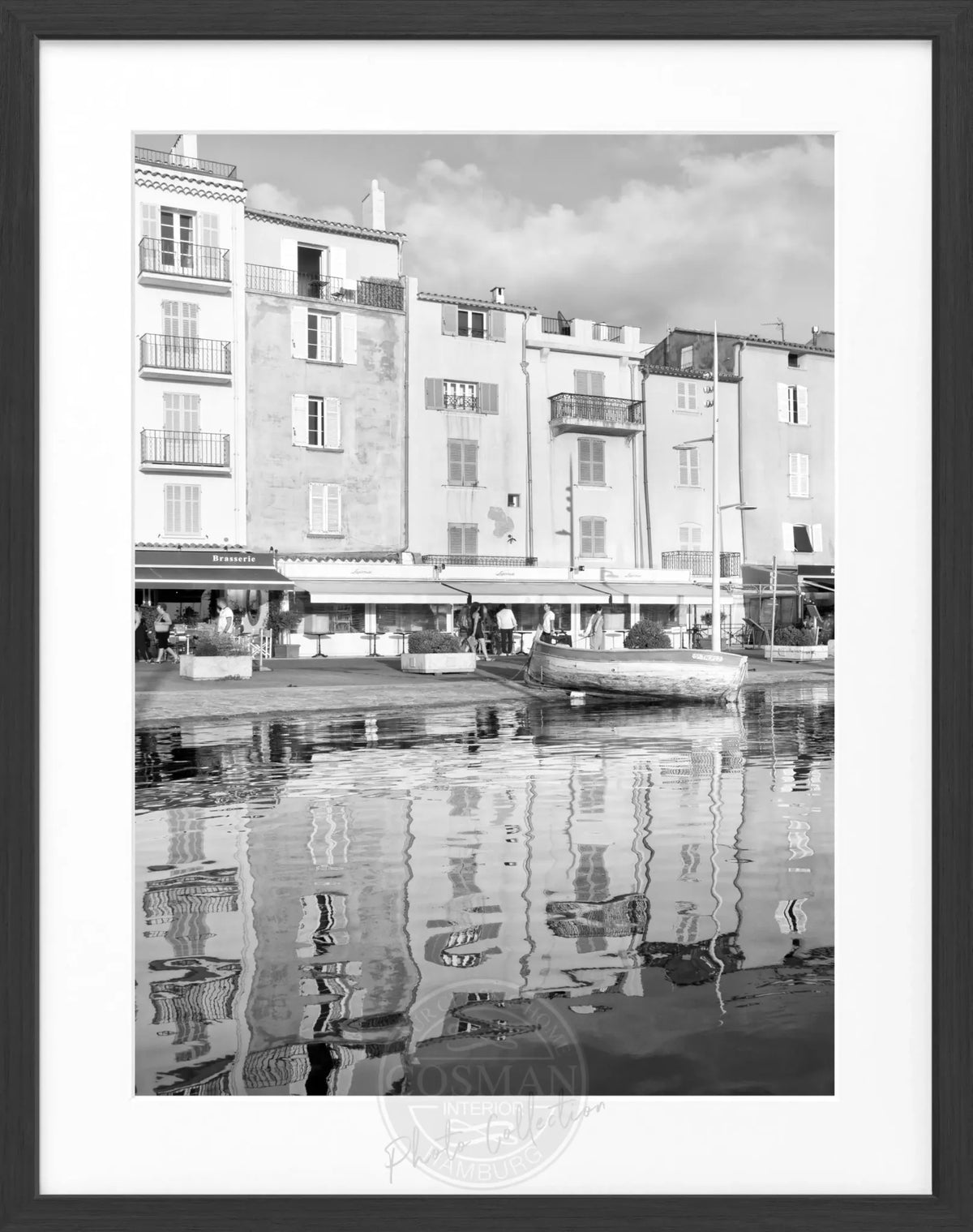 Schwarz-weiß Poster mit Rahmen von Cosman-Photocollection, Motiv von Saint Tropez, 25x31 cm, stilvolle Wanddekoration