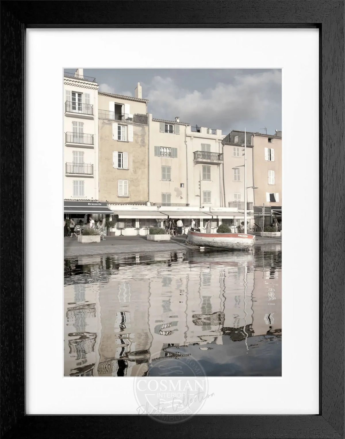 Schwarz-weiß Poster mit Rahmen von Cosman-Photocollection, Motiv Saint Tropez, 25x31 cm, stilvoller Wanddekoration
