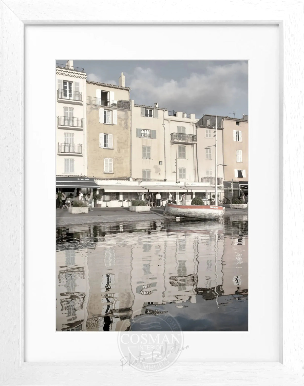 Schwarz-weiß Poster mit Rahmen, Saint Tropez ST21, von Cosman-Photocollection, 25x31 cm, Wanddekoration mit Strandmotiv