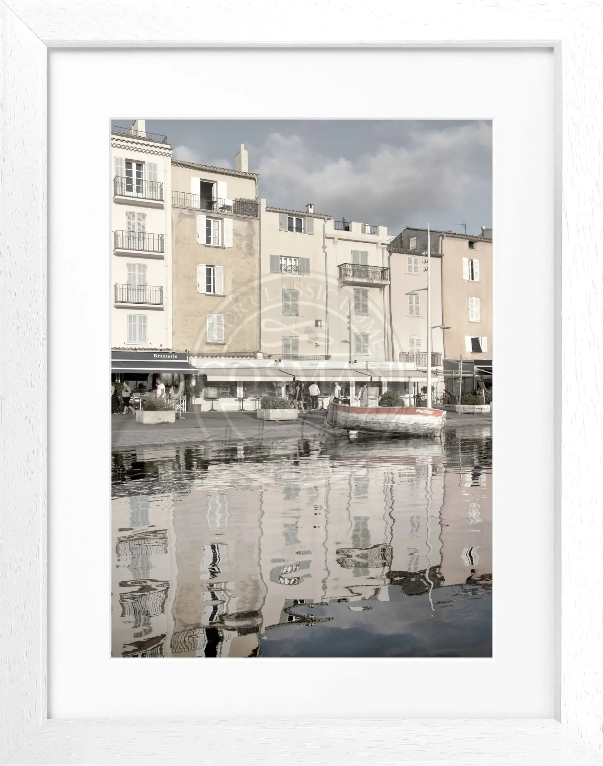 Schwarz-weiß Poster mit Rahmen, Saint Tropez ST21, von Cosman-Photocollection, 25x31 cm, Wanddekoration mit Strandmotiv