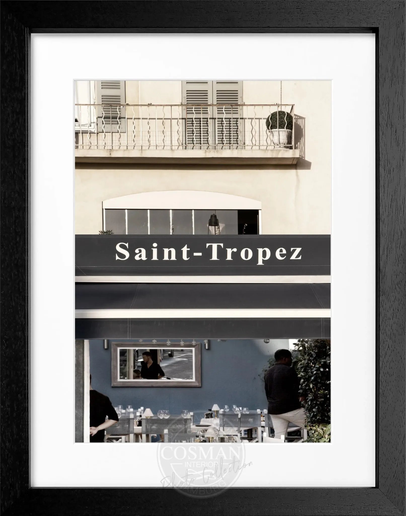 Schwarz-weiß Poster mit Rahmen von Saint Tropez, 25x31 cm, von Cosman-Photocollection, elegante Wanddekoration
