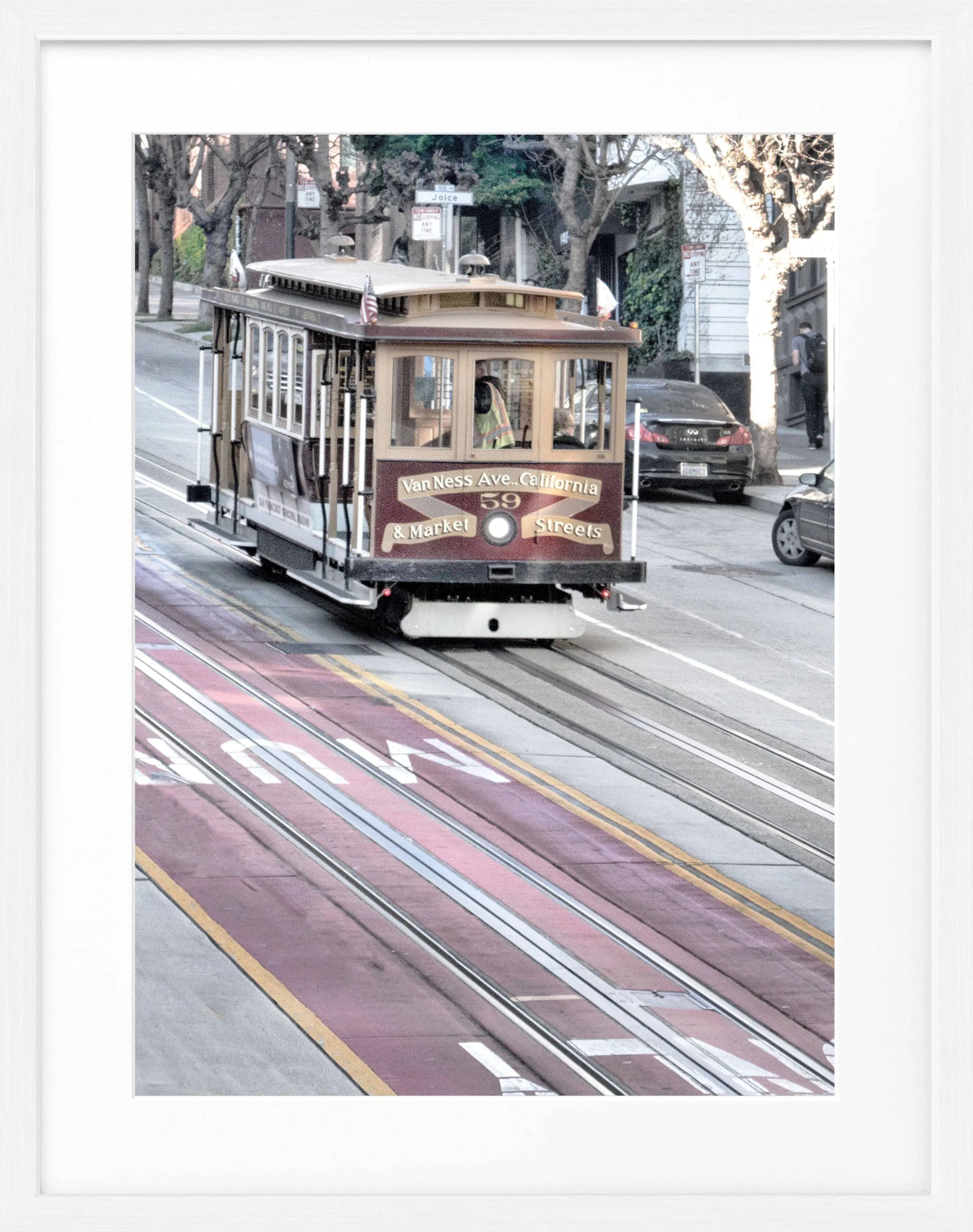 Schwarz-weiß Poster mit Rahmen von Cosman-Photocollection, San Francisco Cable Cars, 25x31cm, Wanddekoration