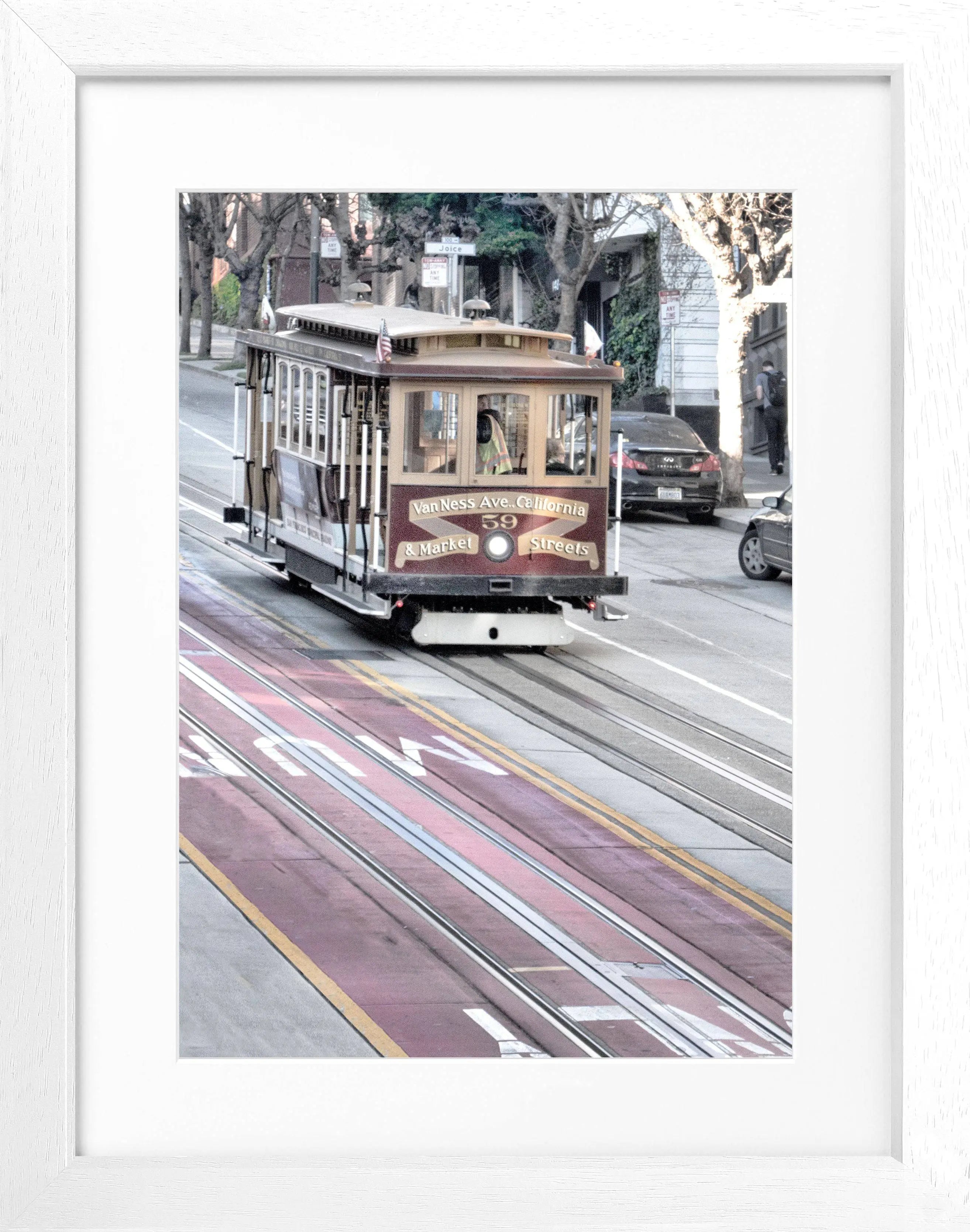 Schwarz-weiß Poster mit Rahmen, San Francisco Cable Cars, von Cosman-Photocollection, 25x31cm, stilvolle Wanddekoration