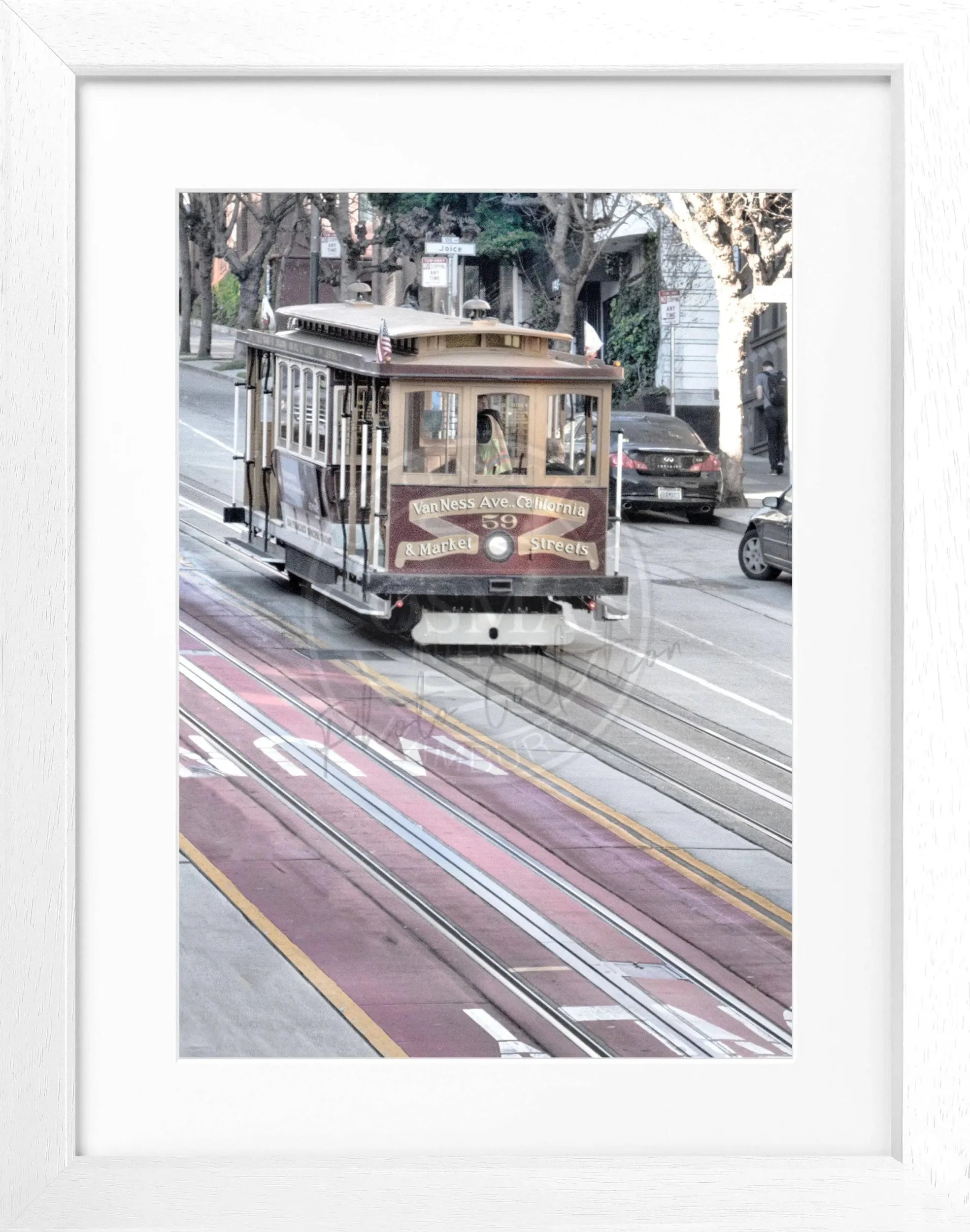 Schwarz-weiß Poster mit Rahmen von Cosman-Photocollection, San Francisco Cable Cars, 25x31cm, Kunstdruck für Wanddekoration