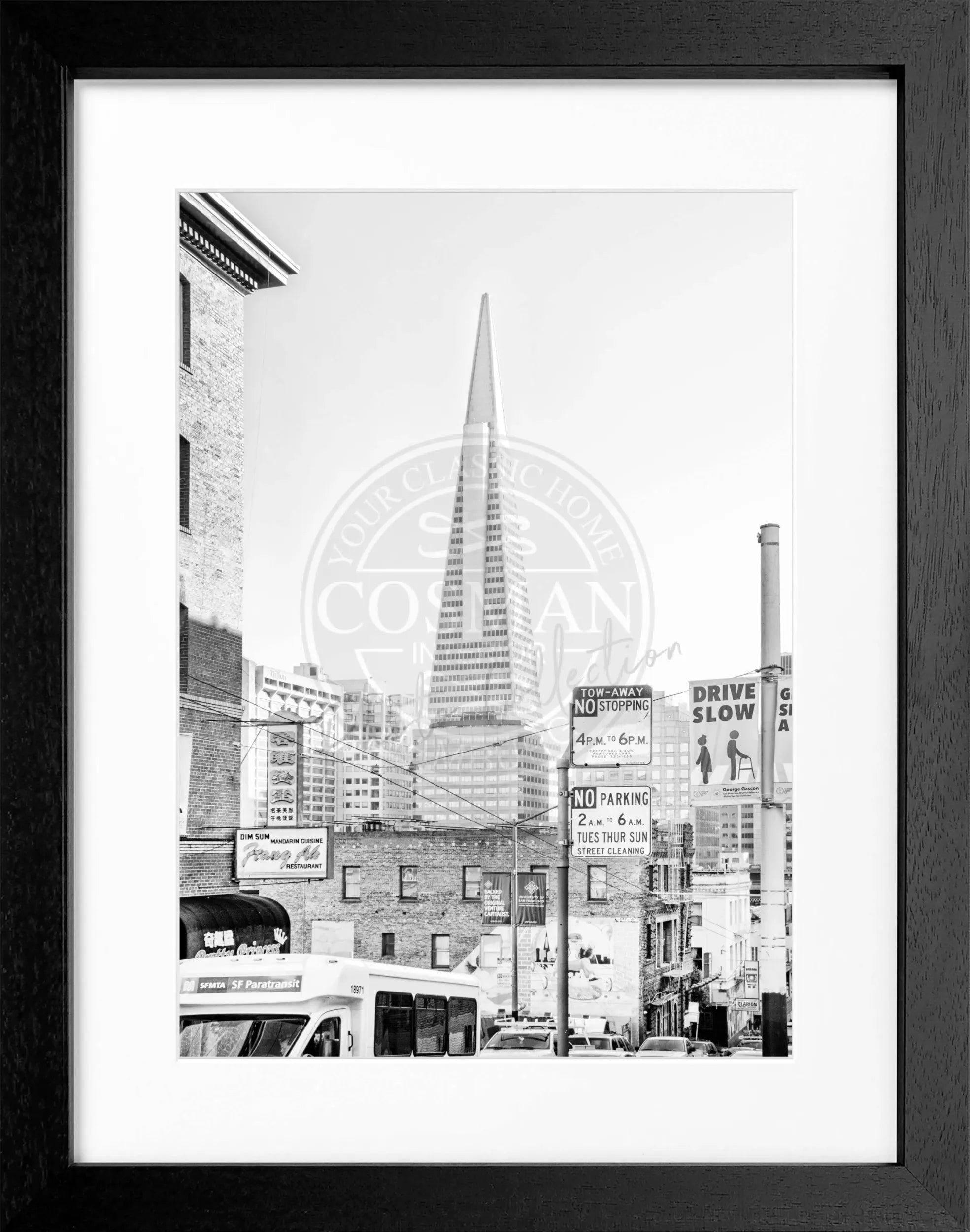 Schwarz-weiß Poster mit Rahmen von Cosman-Photocollection, San Francisco Transamerica Pyramid Motiv, 25x31 cm, stilvolle Wanddekoration