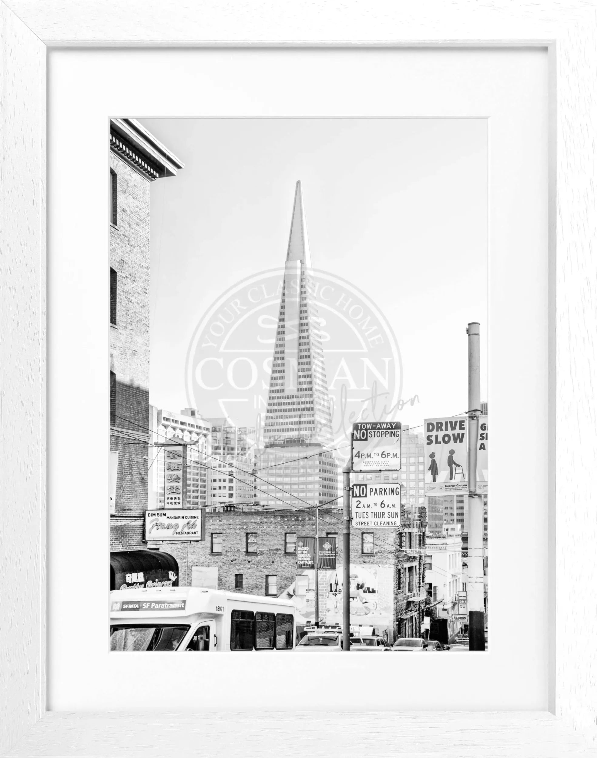 Schwarz-weiß Poster mit Rahmen von Cosman-Photocollection, San Francisco Transamerica Pyramid, Motiv 25x31cm, Wanddekoration