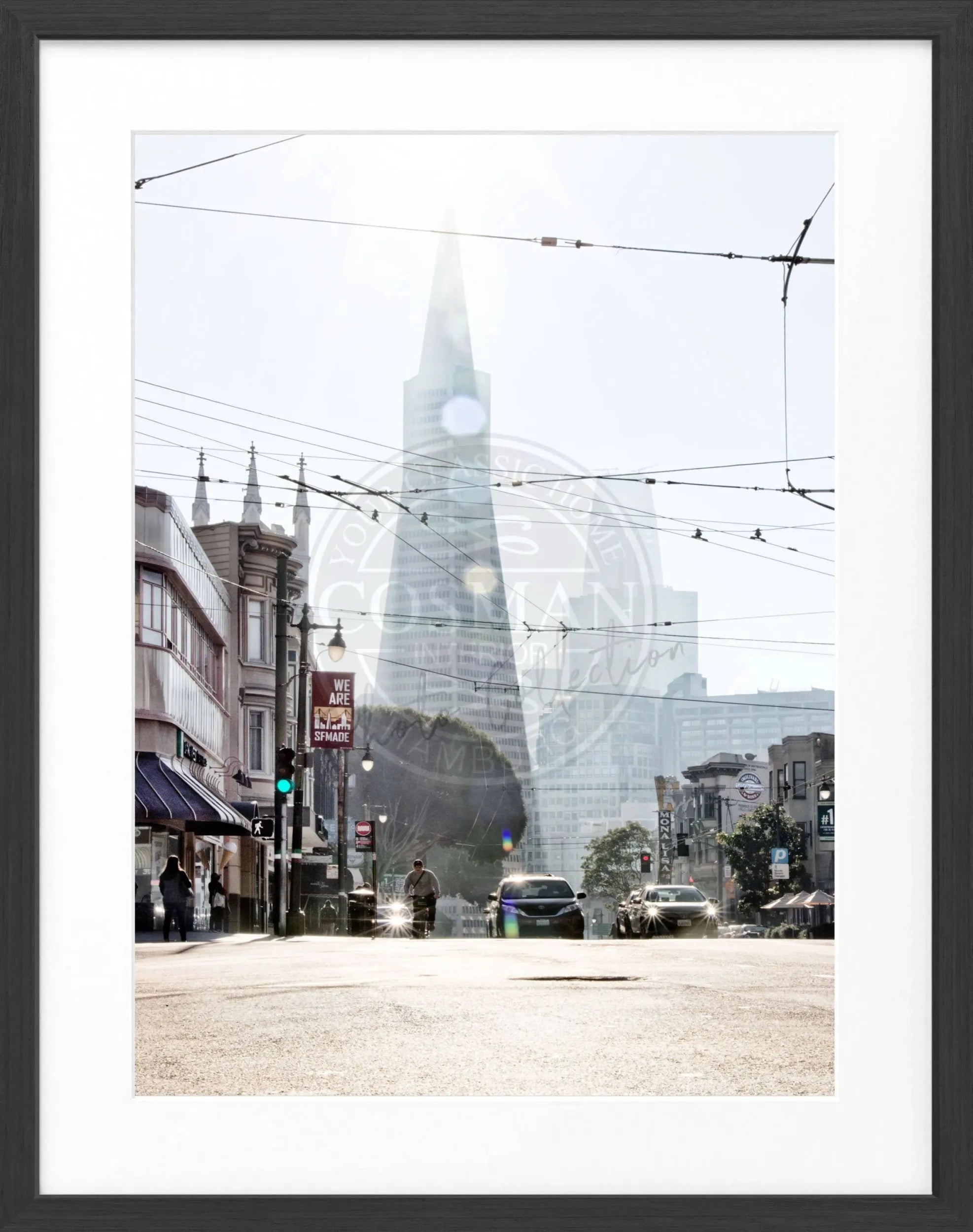 Schwarzweiß-Poster mit Rahmen, San Francisco Transamerica Pyramid Center, Cosman-Photocollection, 25x31cm, urbanes Skyline-Motiv
