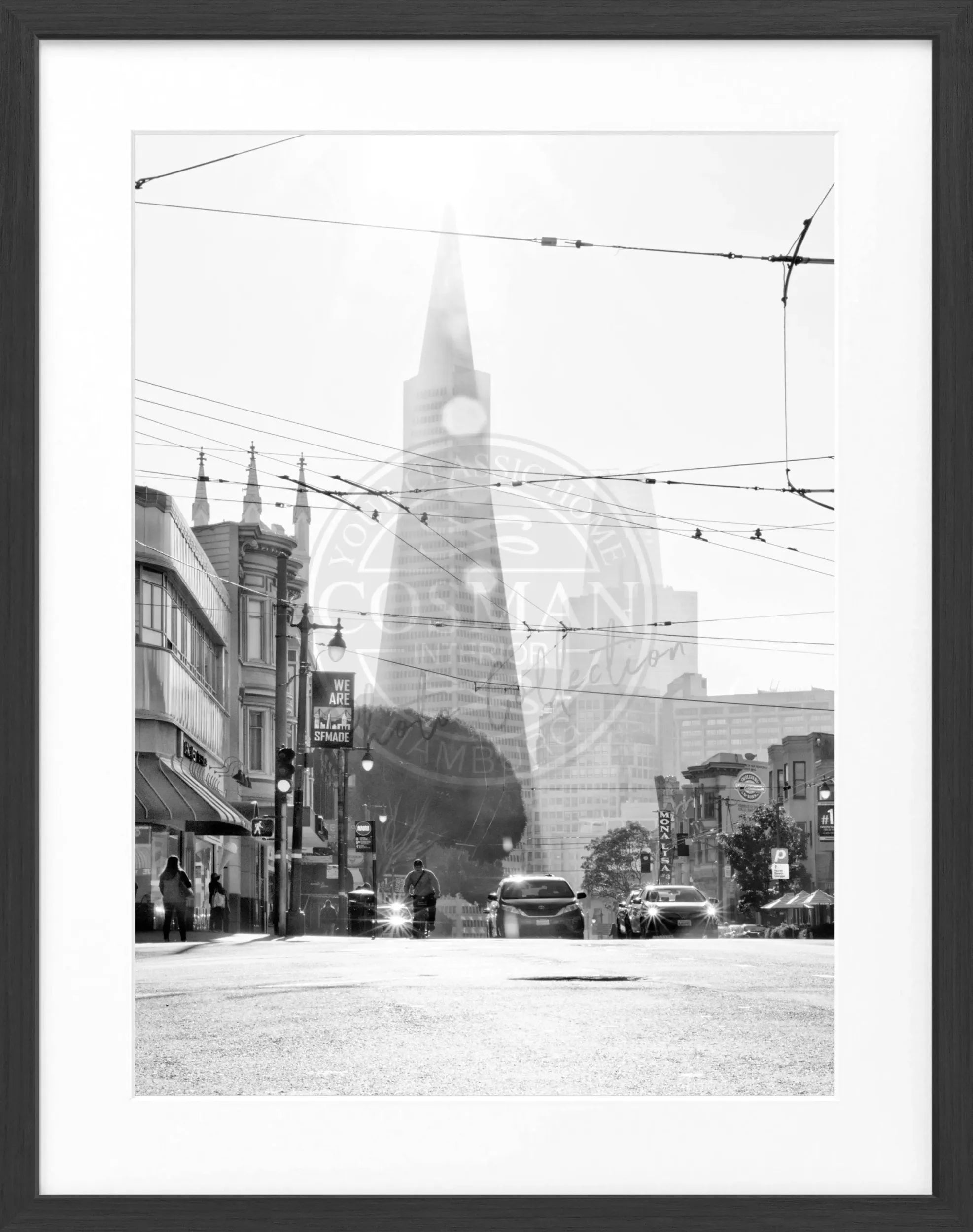 Schwarz-weiß Poster mit Rahmen von Cosman-Photocollection, San Francisco Transamerica Pyramid Center, 25x31cm, Motiv SF08