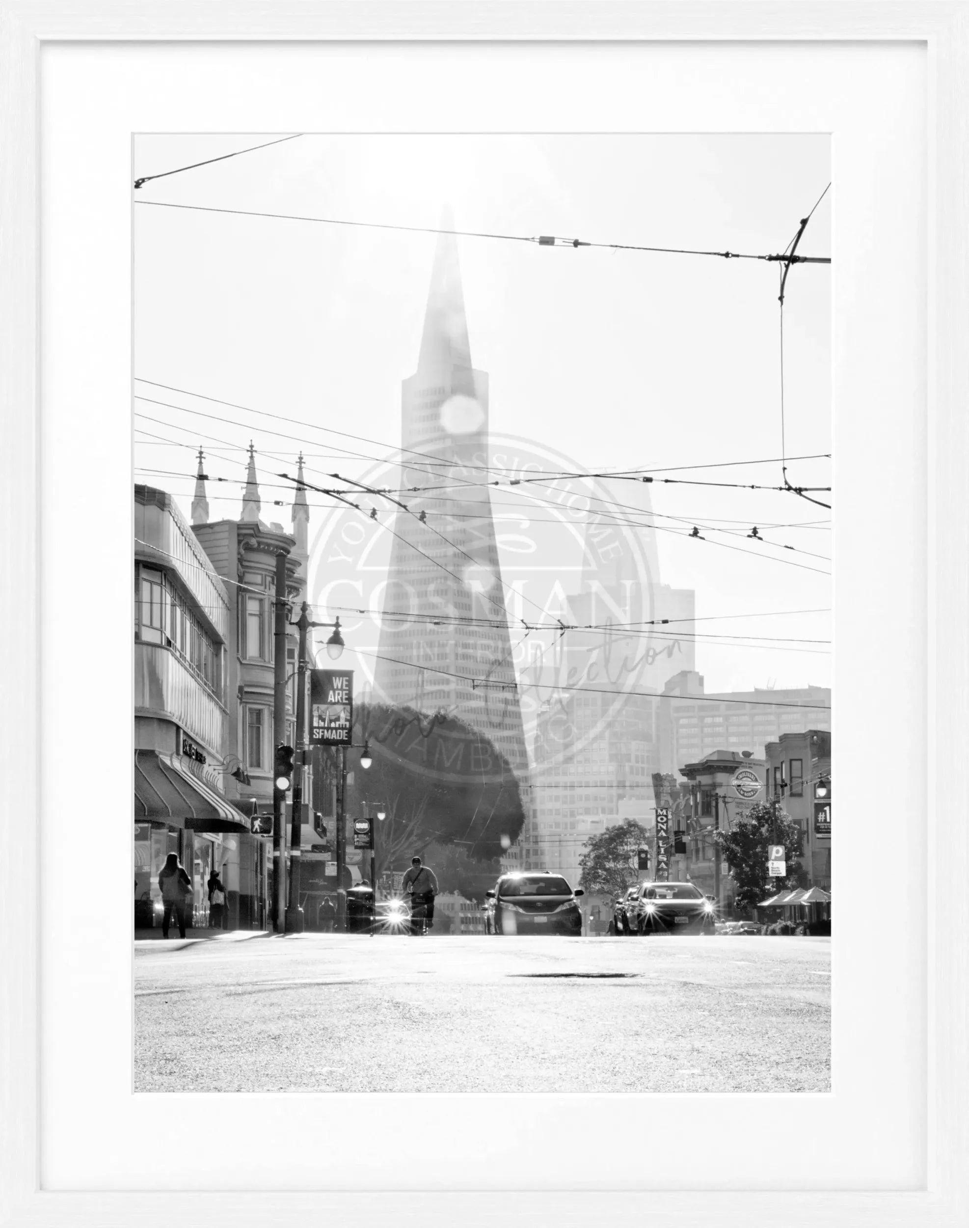 Schwarz-weiß Poster mit Rahmen von Cosman-Photocollection, San Francisco Transamerica Pyramid Center, 25x31cm, Motiv SF08.