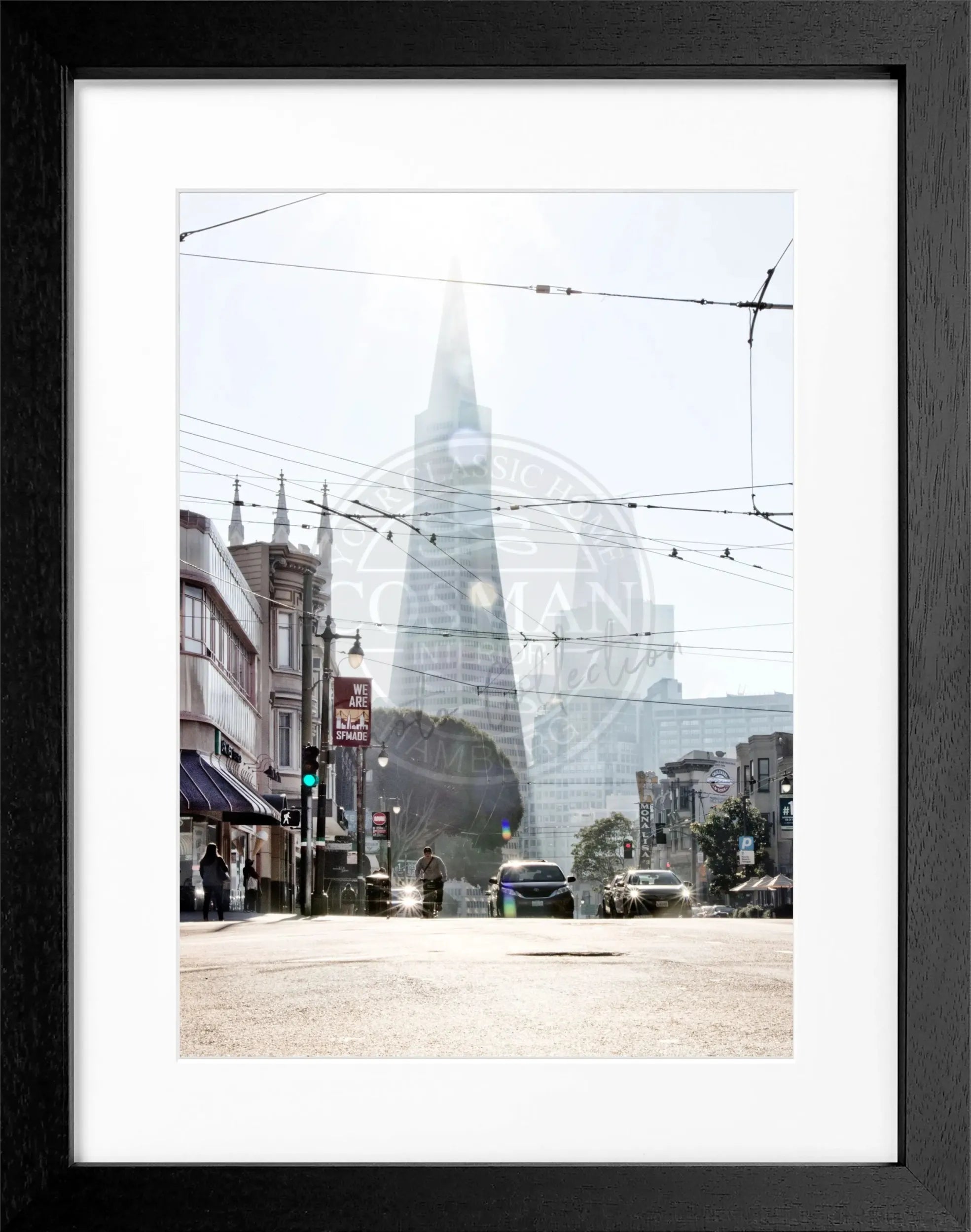 Schwarz-weiß Poster mit Rahmen, San Francisco Transamerica Pyramid, von Cosman-Photocollection, 25x31 cm, Motiv im Bild sichtbar