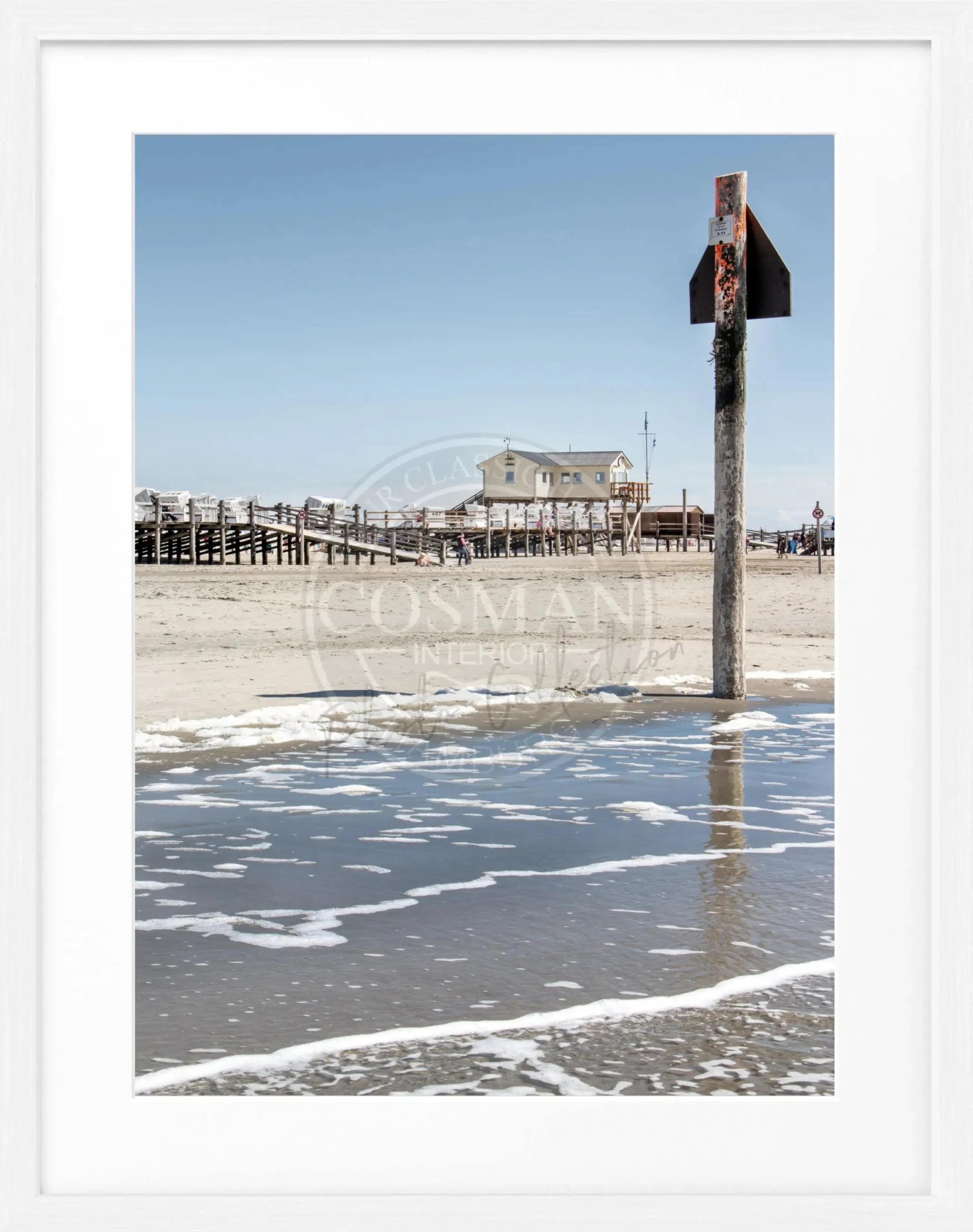 Schwarz-weiß Poster mit Rahmen von Cosman-Photocollection, Sankt Peter Ording "Beach House", 25x31 cm, Küstenmotiv