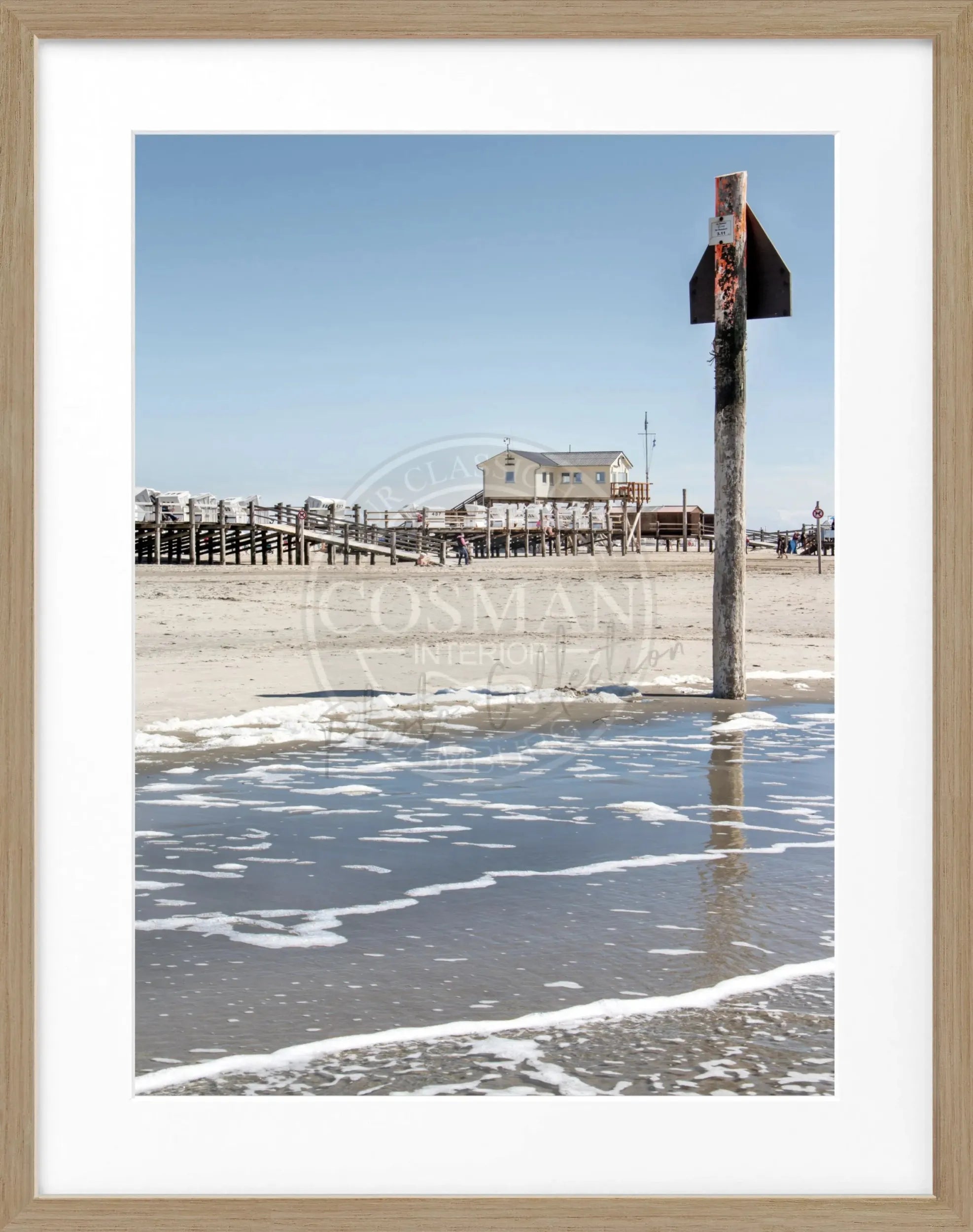 Schwarz-weiß Poster mit Rahmen von Cosman-Photocollection, Sankt Peter Ording "Beach House" Motiv, 25x31cm