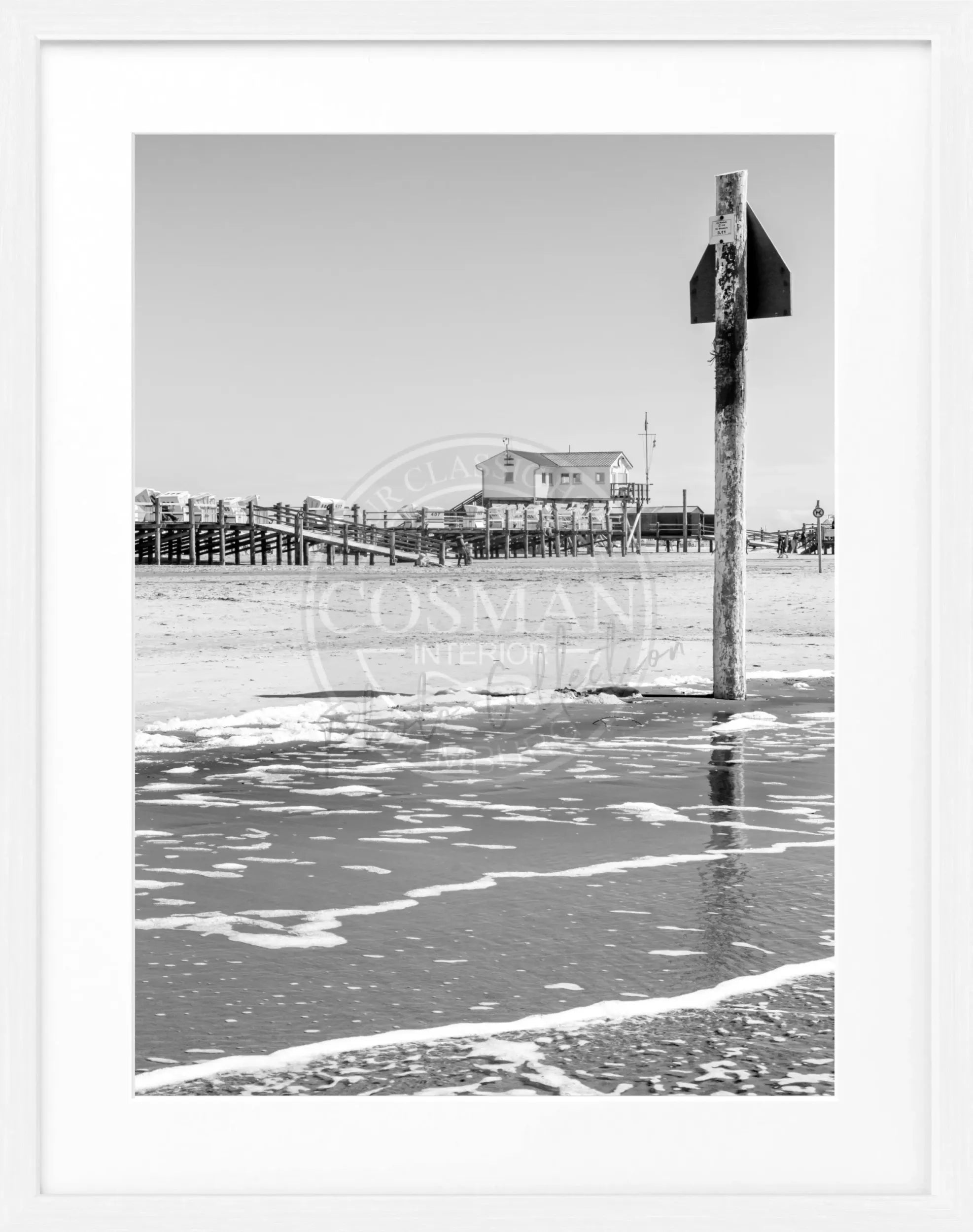 Schwarz-Weiß-Poster mit Rahmen, Sankt Peter Ording "Beach House" von Cosman-Photocollection, 25x31 cm, Küstenmotiv