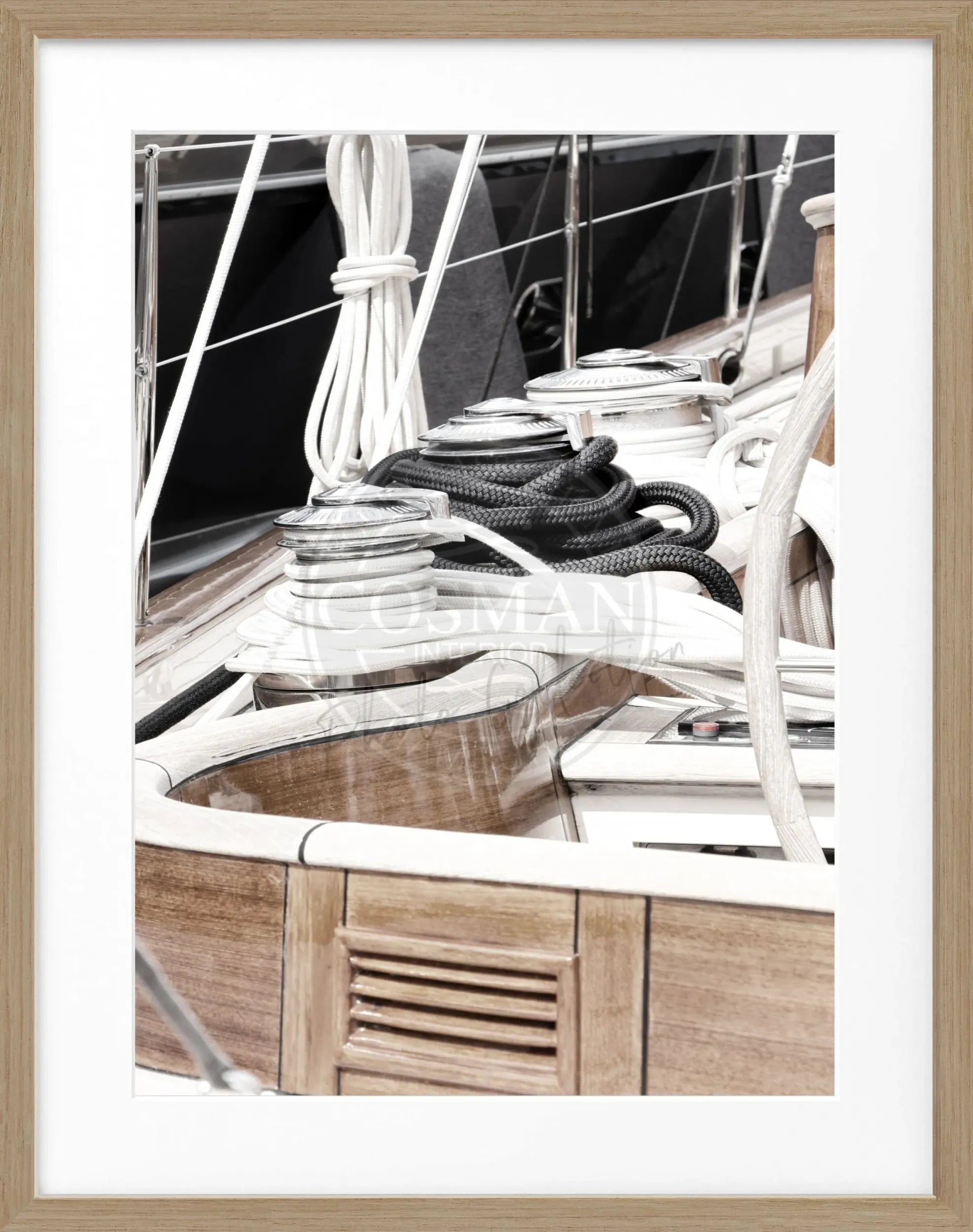 Schwarz-weiß Poster mit Rahmen, Segelboot in Saint Tropez, von Cosman-Photocollection, 25x31 cm, stilvolle maritime Wanddekoration