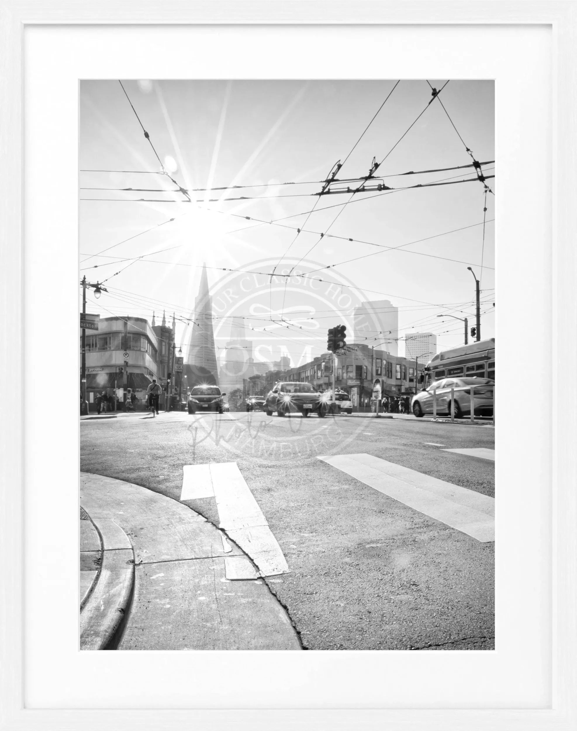 Schwarz-weiß Poster mit Rahmen von Cosman-Photocollection, Skyline San Francisco, 25x31 cm, modernes Wandbild