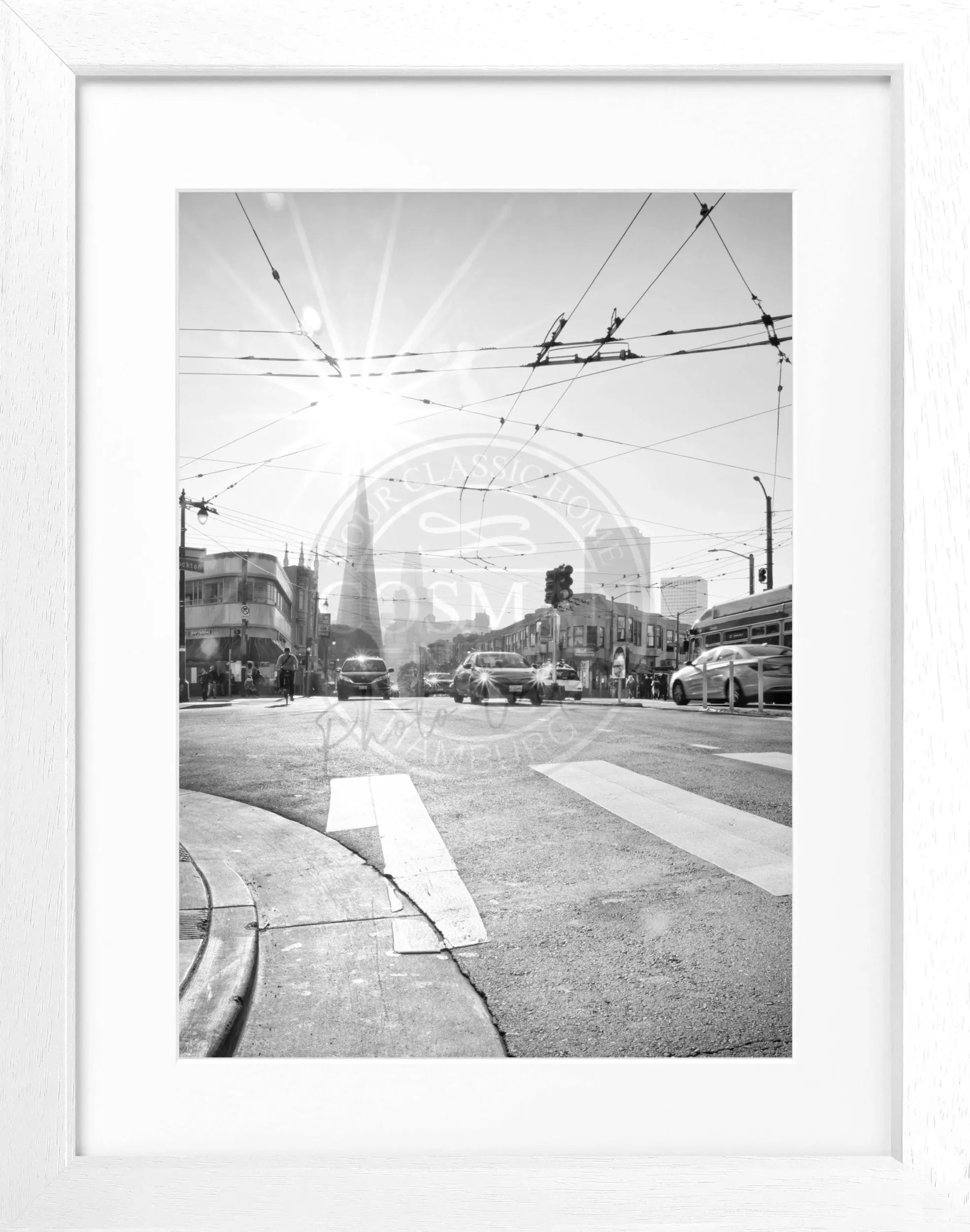 Schwarz-weiß Poster mit Rahmen von Cosman-Photocollection, Skyline von San Francisco, 25x31 cm, urbanes Stadtbild