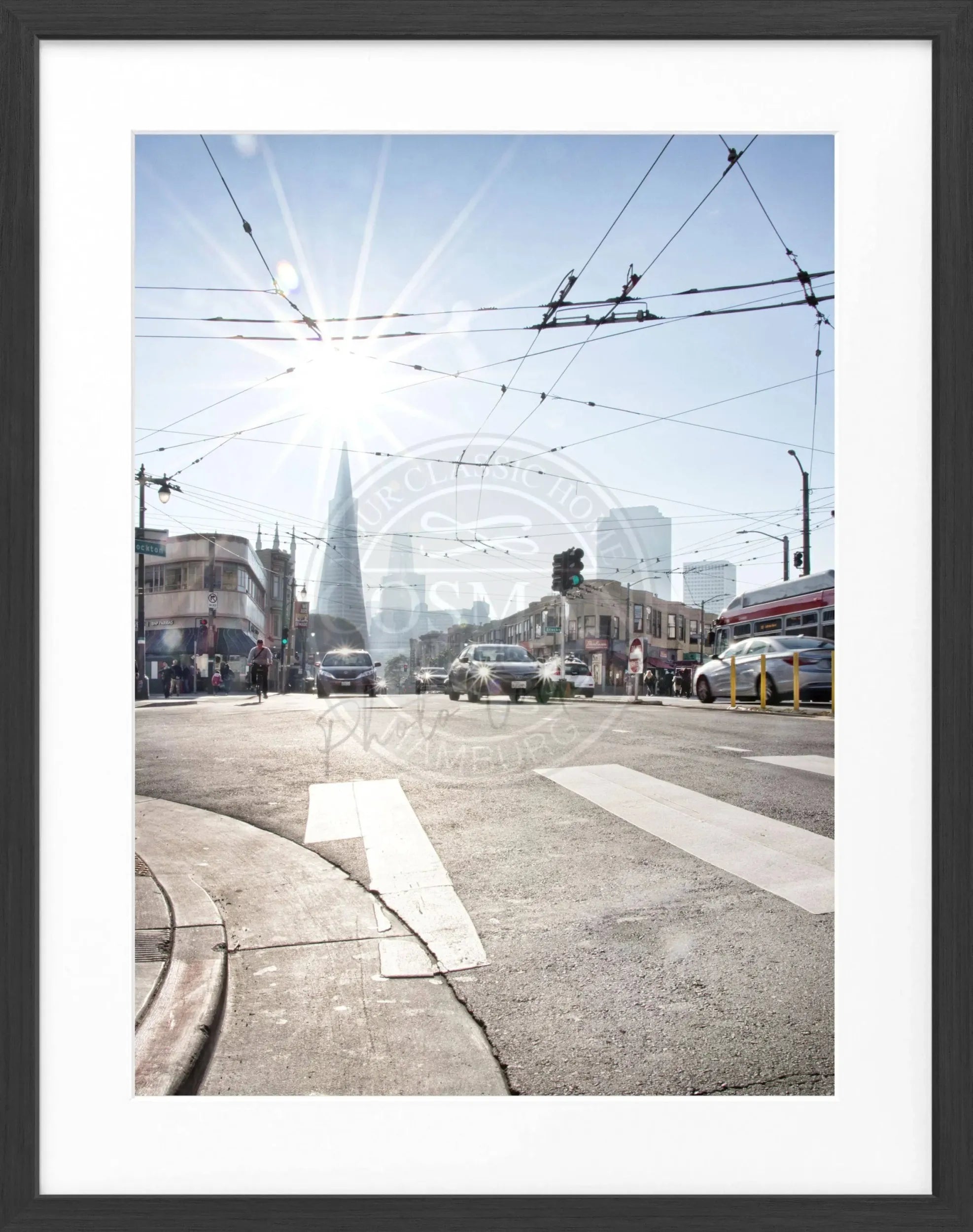 Schwarz-weiß Poster mit Rahmen von Cosman-Photocollection, Skyline San Francisco, 25x31 cm, urbanes Stadtbild