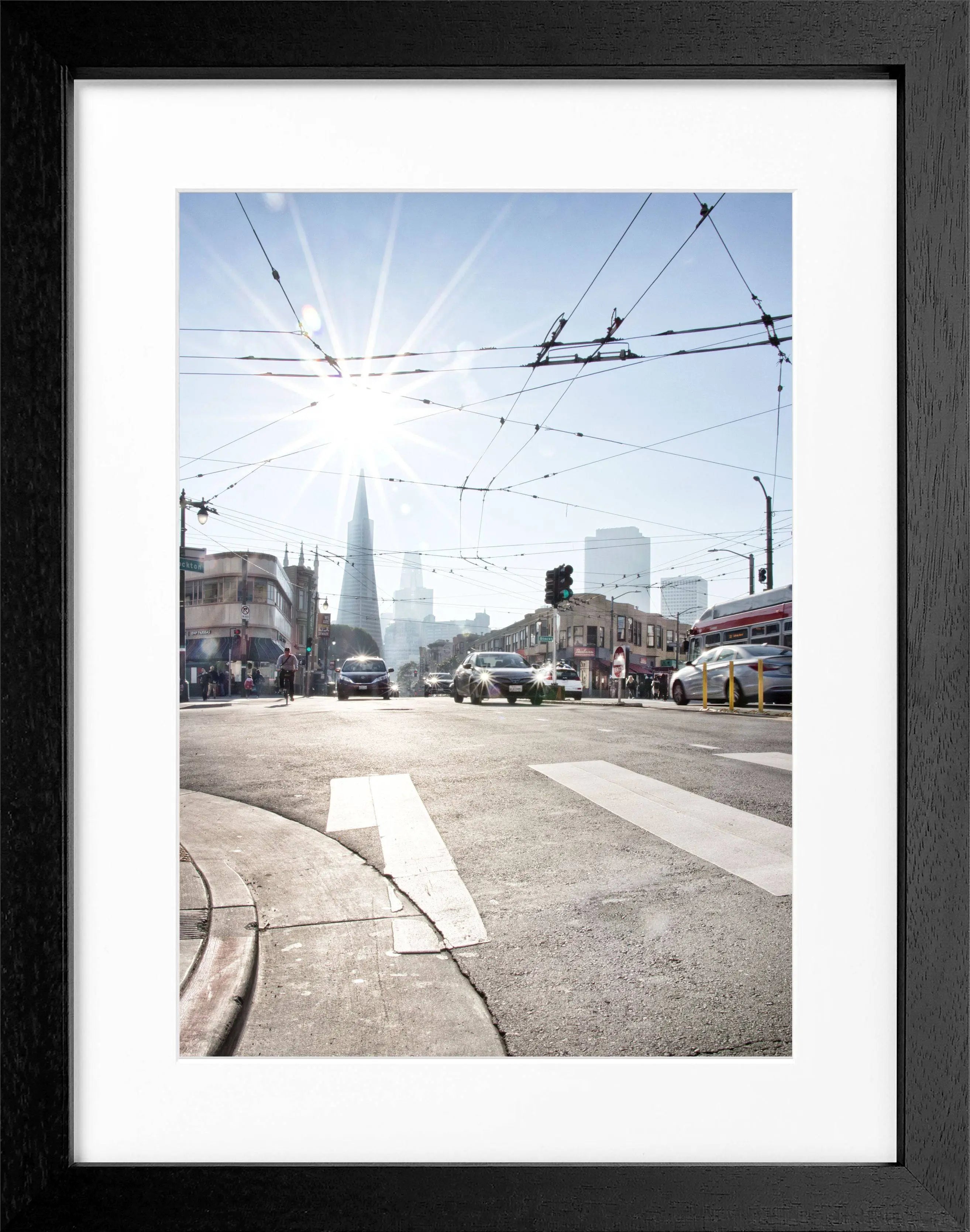 Schwarz-weiß Poster mit Rahmen, Skyline von San Francisco, von Cosman-Photocollection, 25x31 cm, modernes Wandbild