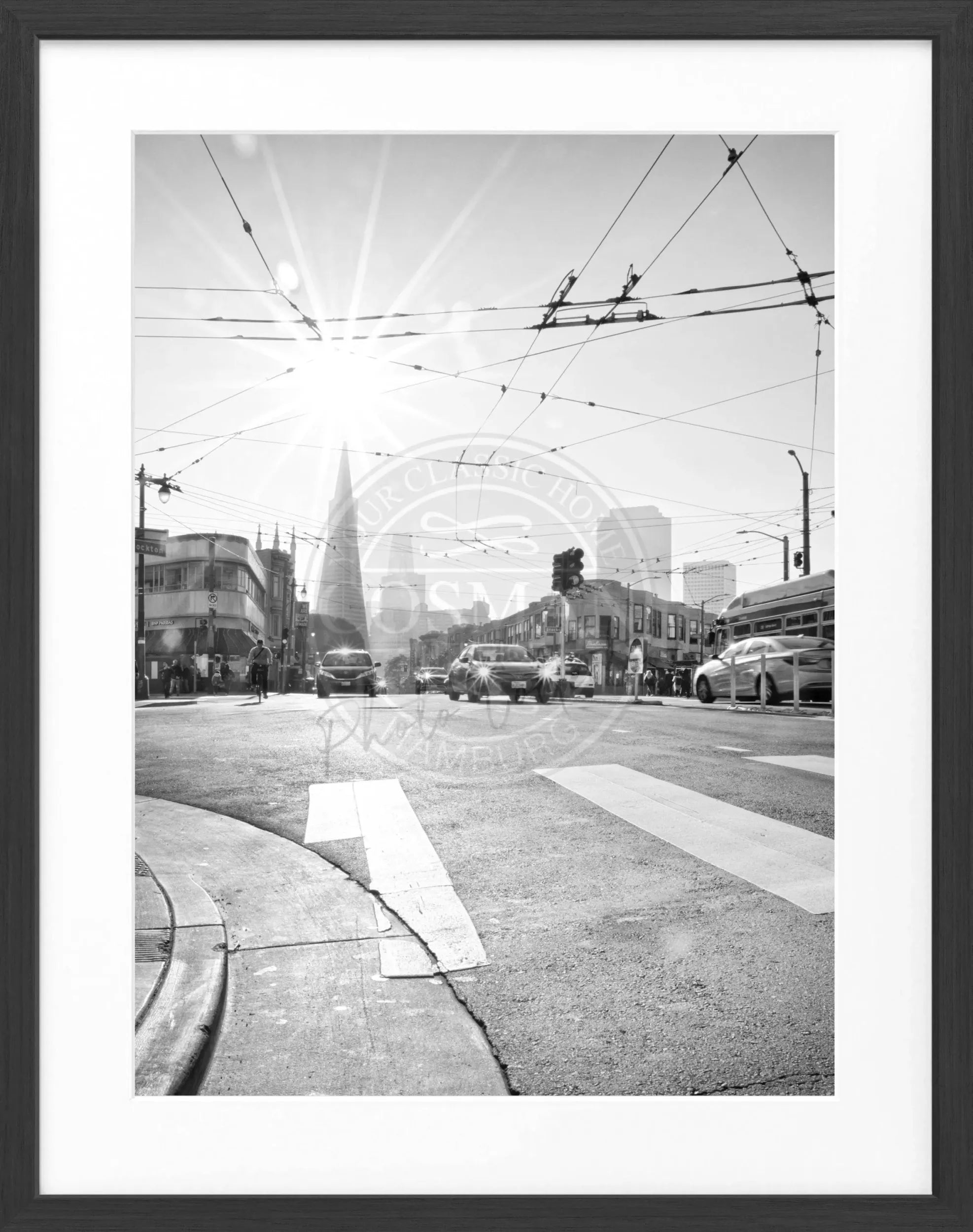 Schwarz-weiß Poster mit Rahmen, Skyline von San Francisco, von Cosman-Photocollection, 25x31cm, Wanddekor