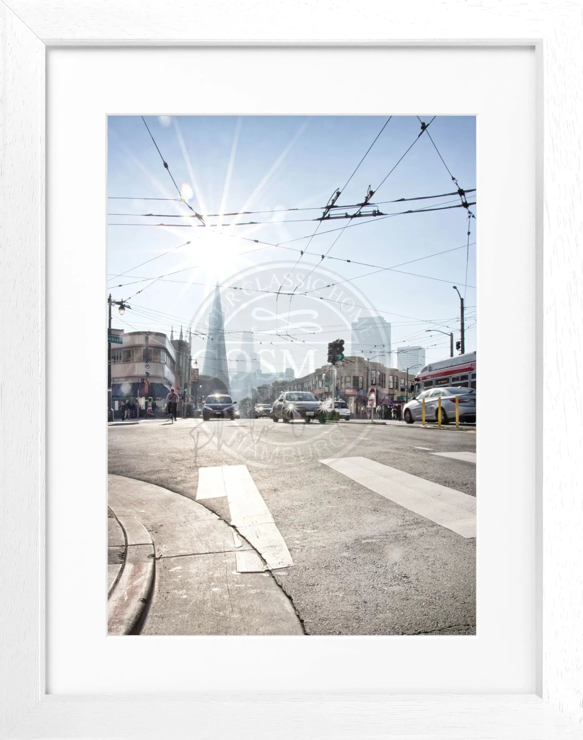 Schwarz-weiß Poster mit Rahmen von Cosman-Photocollection, Skyline von San Francisco, 25x31 cm, dekoratives Stadtmotiv