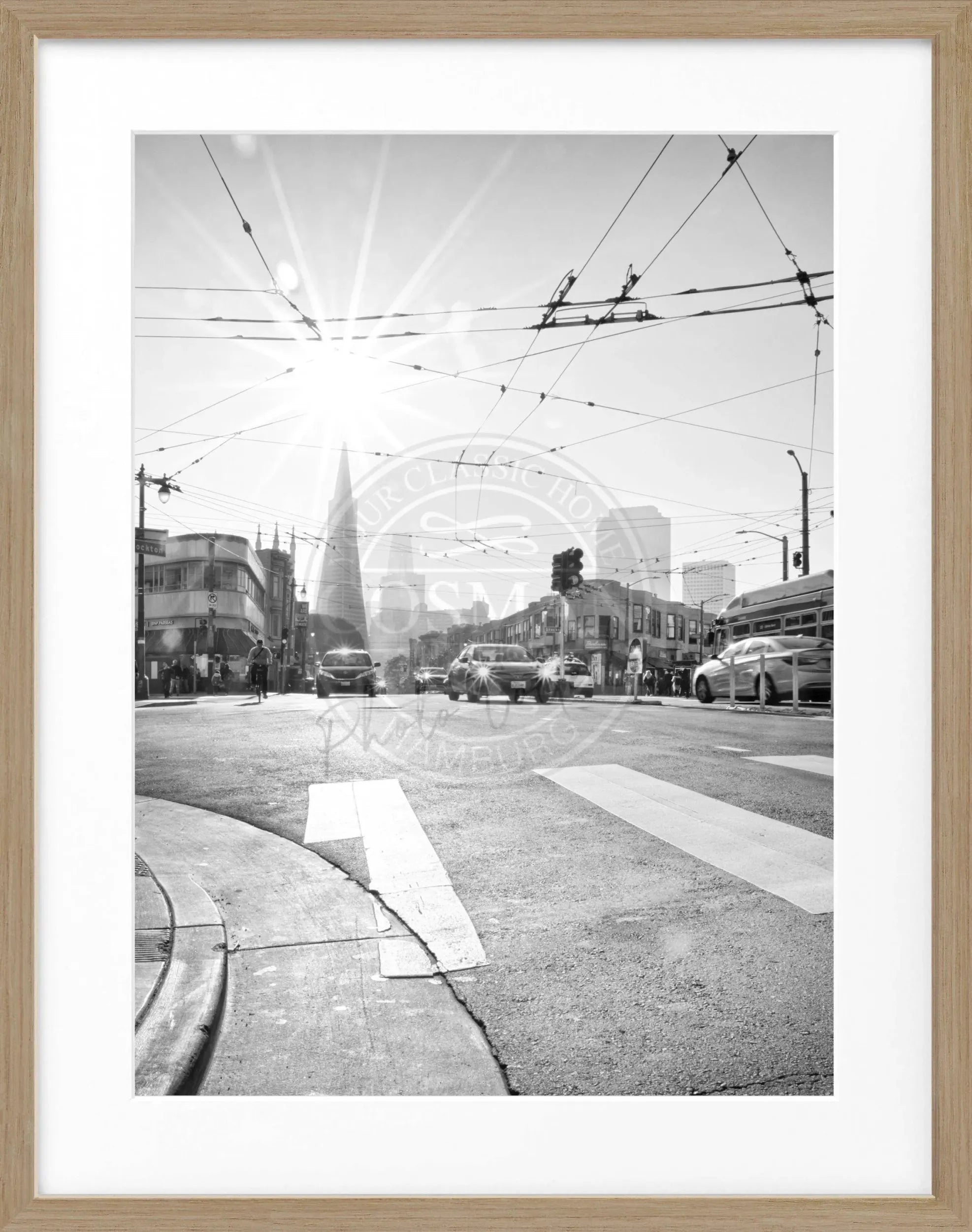 Schwarz-weiß Poster mit Rahmen, Skyline von San Francisco, von Cosman-Photocollection, 25x31 cm, Wanddekoration.
