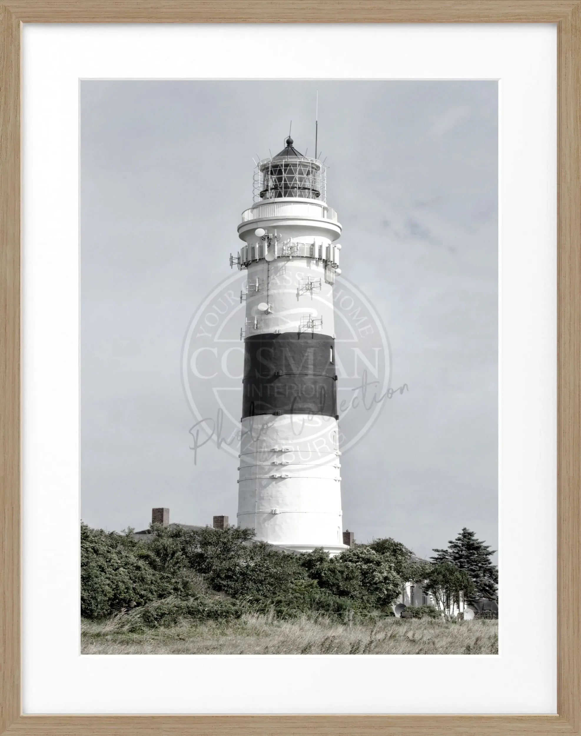 Schwarz-weiß Poster mit Rahmen von Cosman-Photocollection, Kampener Leuchtturm Langer Christian auf Sylt, 25x31cm, hochwertiger Druck