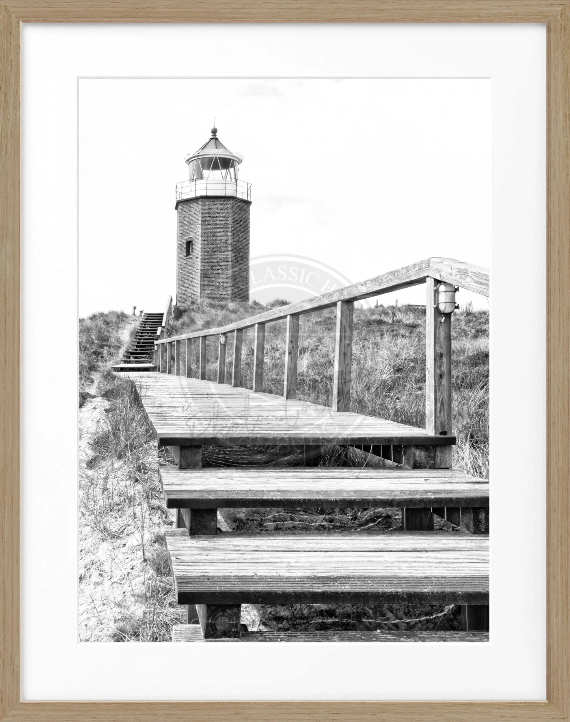 Schwarz-weiß Poster mit Rahmen, Sylt Leuchtturm Kampen, Cosman-Photocollection, 25x31 cm, Wanddekoration, Meereslandschaft