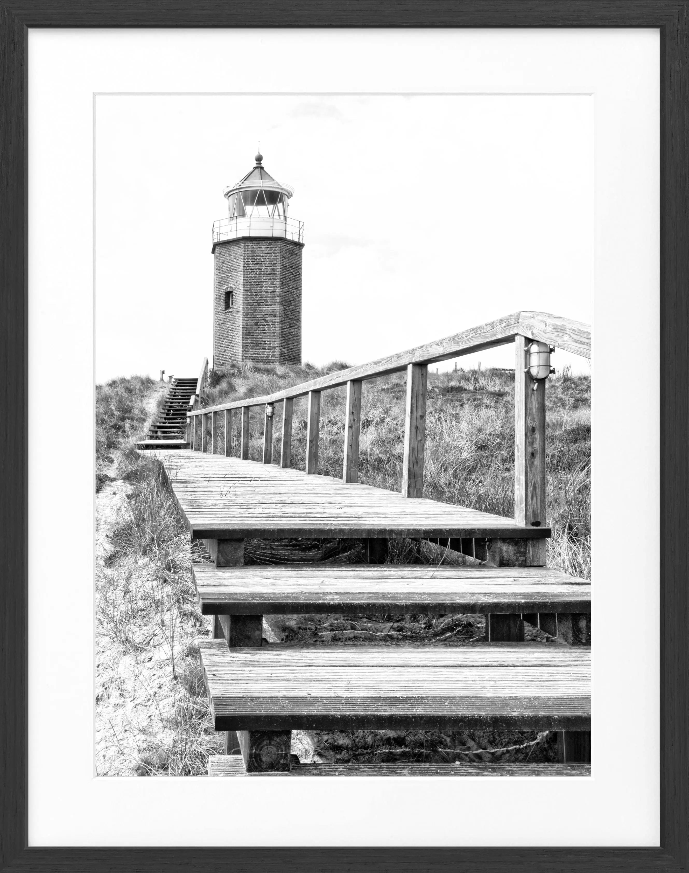 Schwarz-weiß Poster mit Rahmen von Cosman-Photocollection, Leuchtturm Kampen Sylt, Motiv 25x31 cm, Wanddekoration