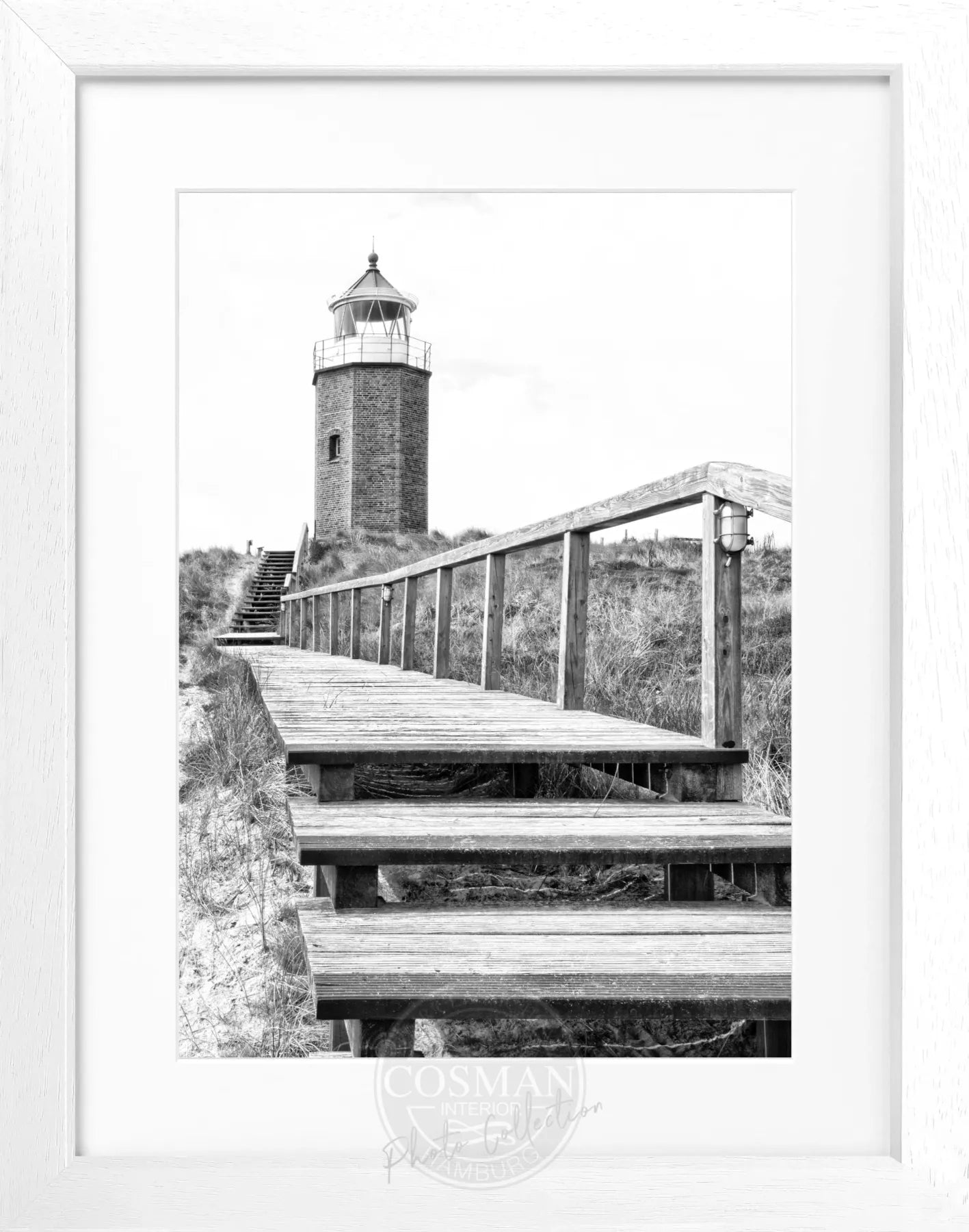 Schwarz-weiß Poster mit Rahmen, Leuchtturm Kampen Sylt, von Cosman-Photocollection, 25x31 cm, Wanddekoration mit Leuchtturm-Motiv