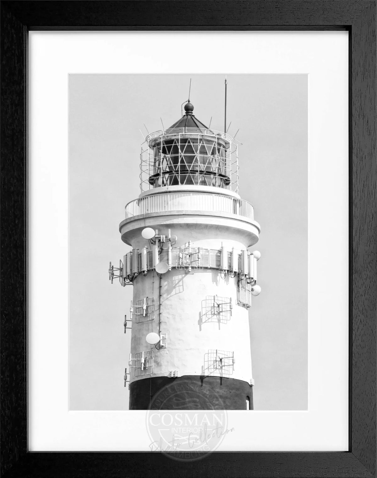 Schwarz-weiß Poster mit Rahmen von einem Leuchtturm auf Sylt, Kampen, von Cosman-Photocollection, 25x31 cm